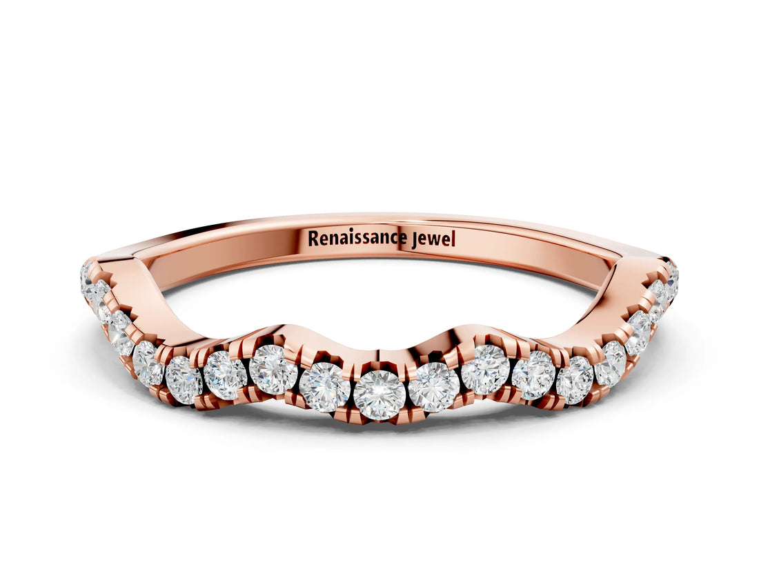Rose gold Round Diamond Scalloped Pavé Wedding Band with Shared Prong Setting_4