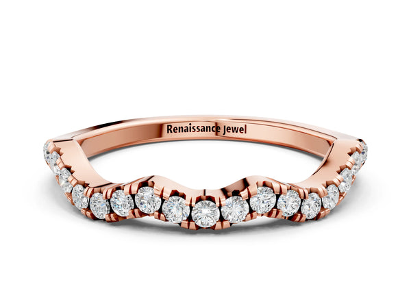 Rose gold Round Diamond Scalloped Pavé Wedding Band with Shared Prong Setting
