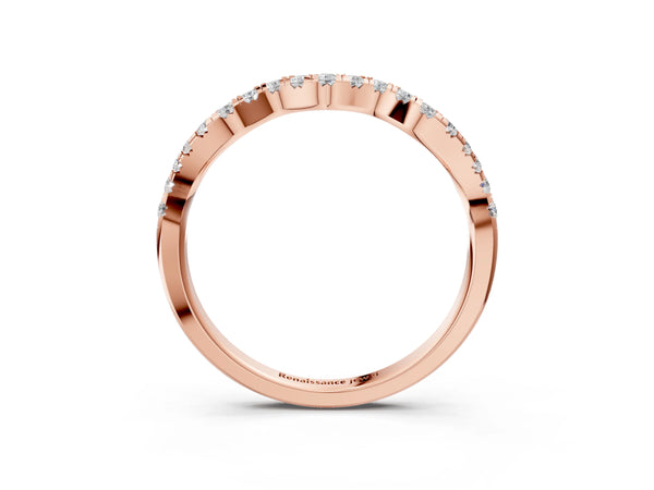 Rose gold Round Diamond Scalloped Pavé Wedding Band with Shared Prong Setting