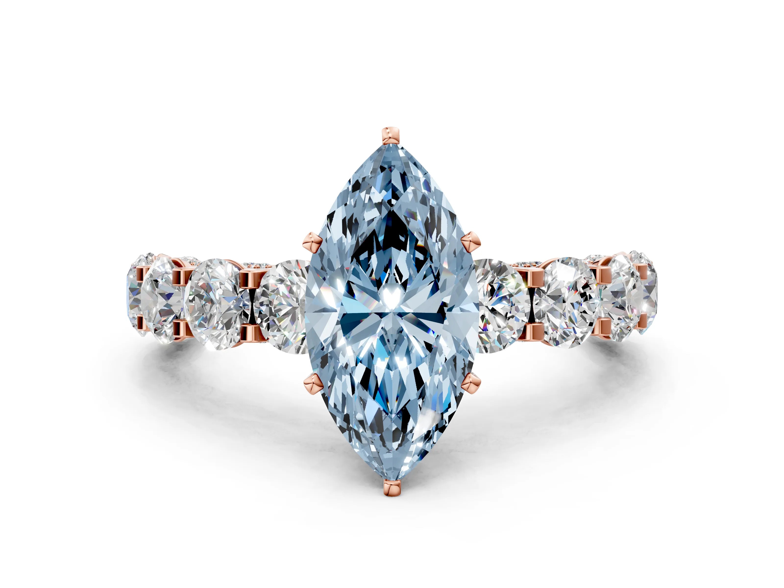 Rose gold Round Diamond Side Stone Engagement Ring with Six-Prong Setting
