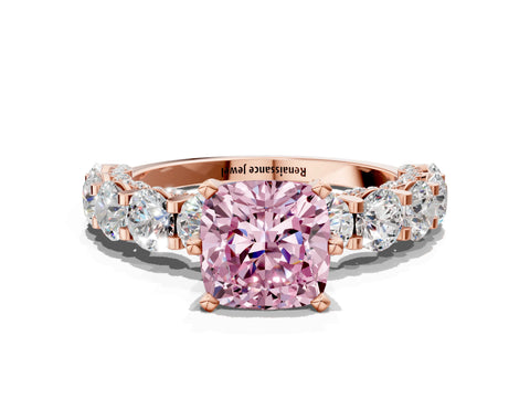 Rose gold Round Diamond Side Stone Engagement Ring with Six-Prong Setting