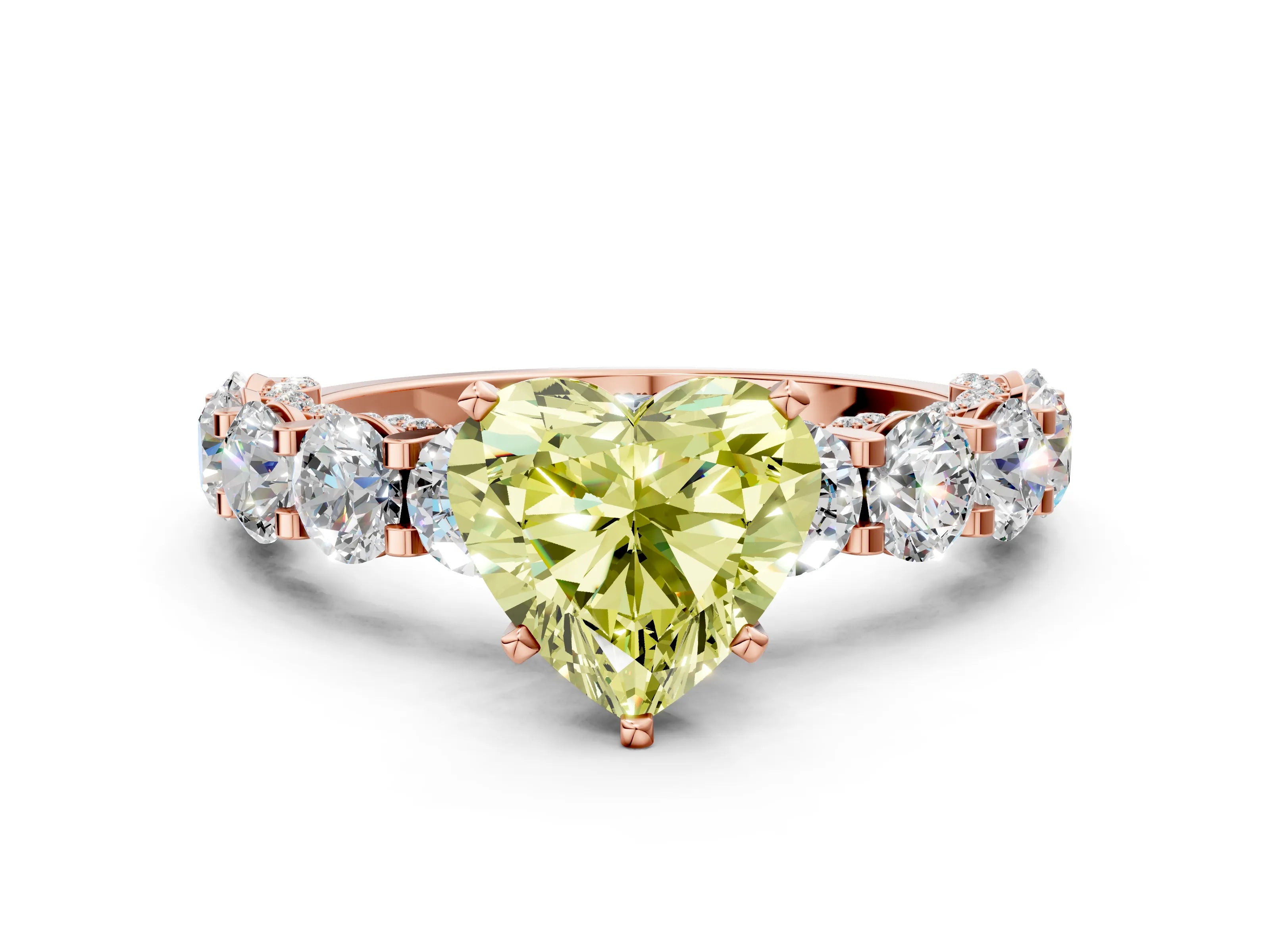 Rose gold Round Diamond Side Stone Engagement Ring with Six-Prong Setting