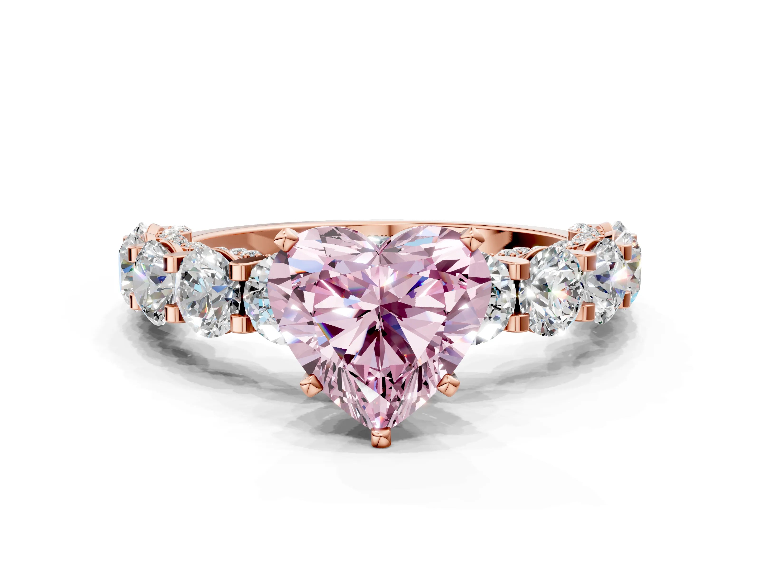 Rose gold Round Diamond Side Stone Engagement Ring with Six-Prong Setting