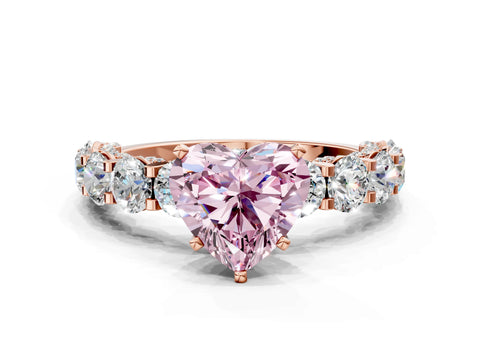 Rose gold Round Diamond Side Stone Engagement Ring with Six-Prong Setting