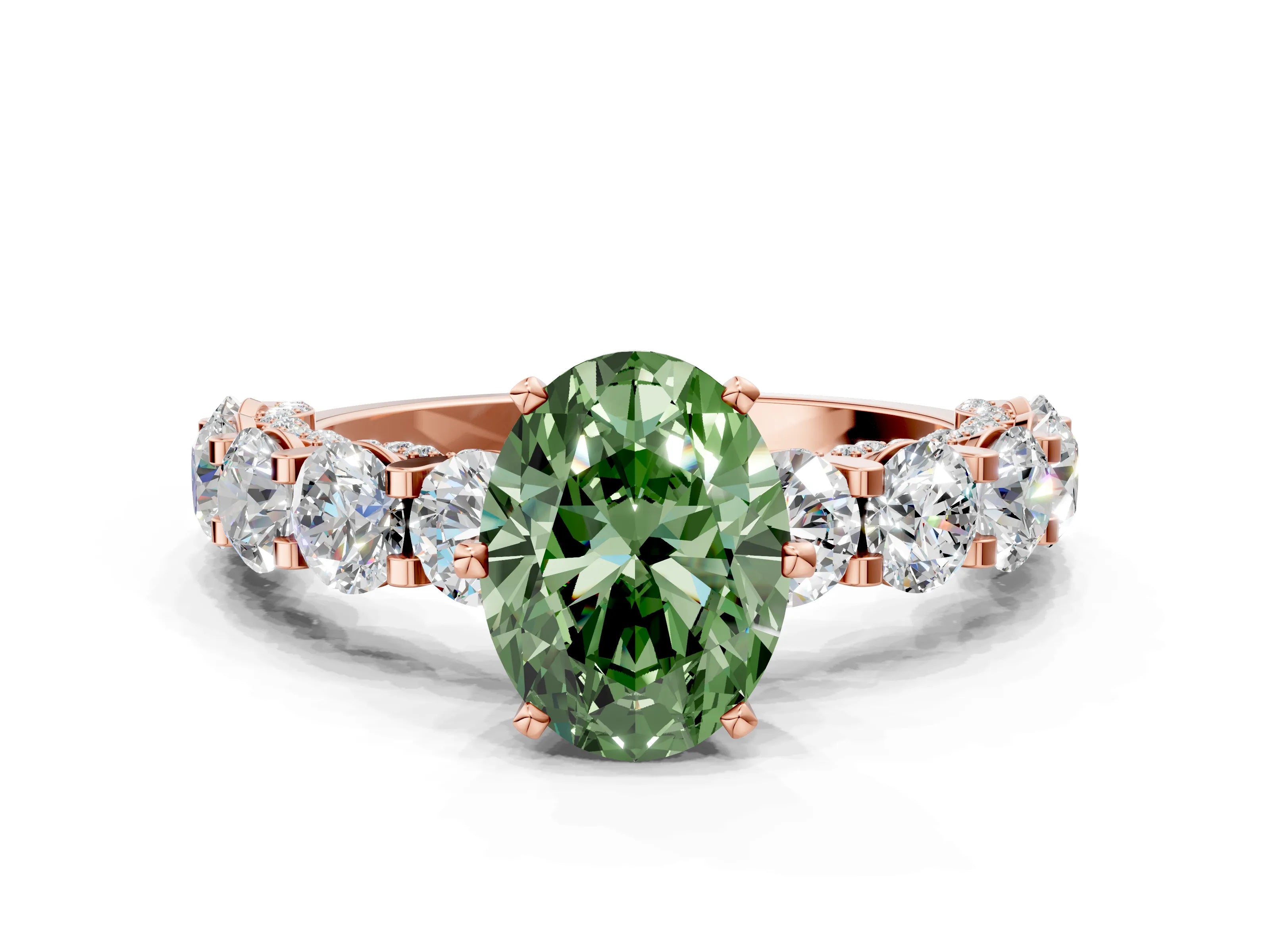 Rose gold Round Diamond Side Stone Engagement Ring with Six-Prong Setting_10