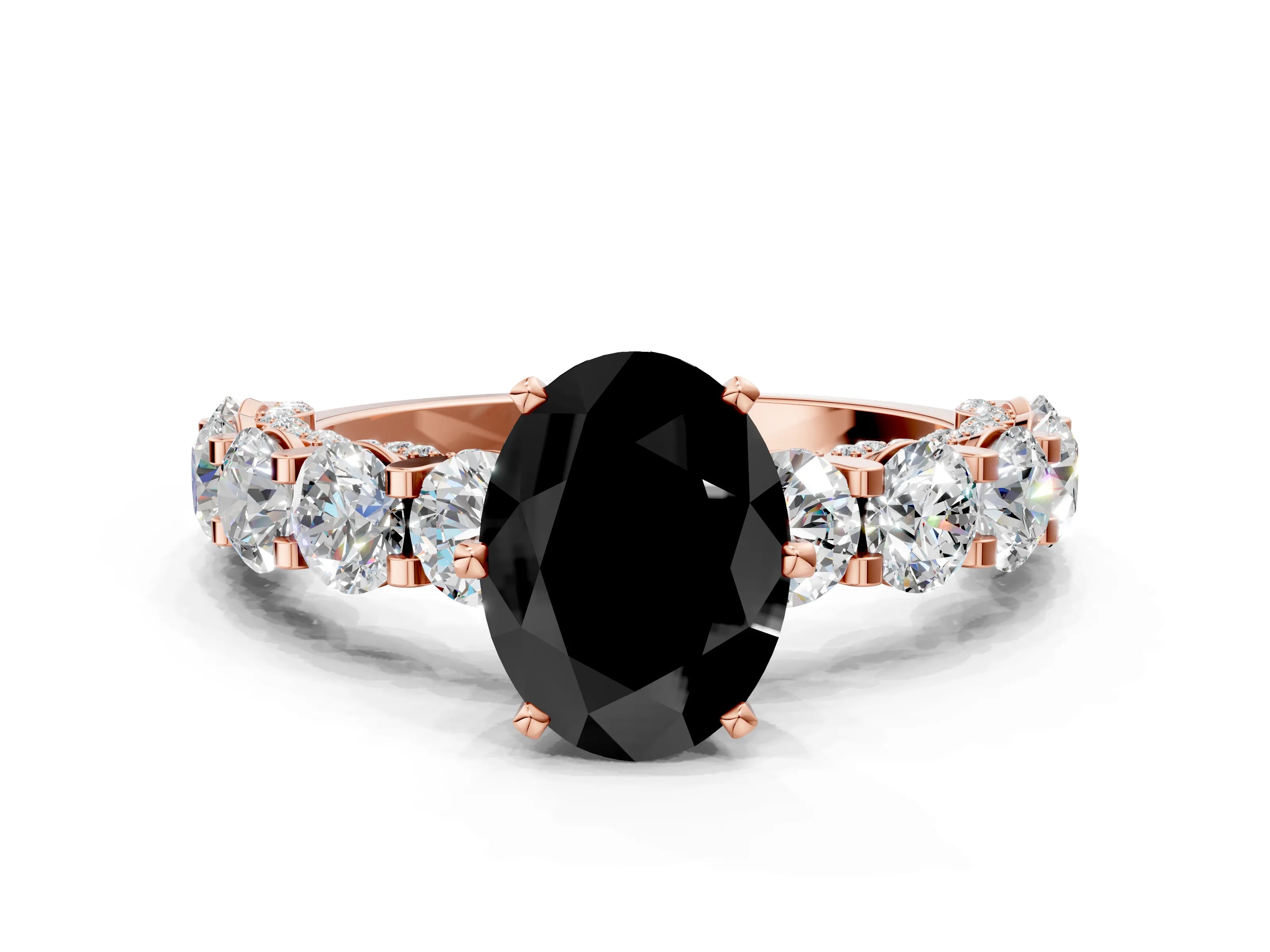 Rose gold Round Diamond Side Stone Engagement Ring with Six-Prong Setting_11