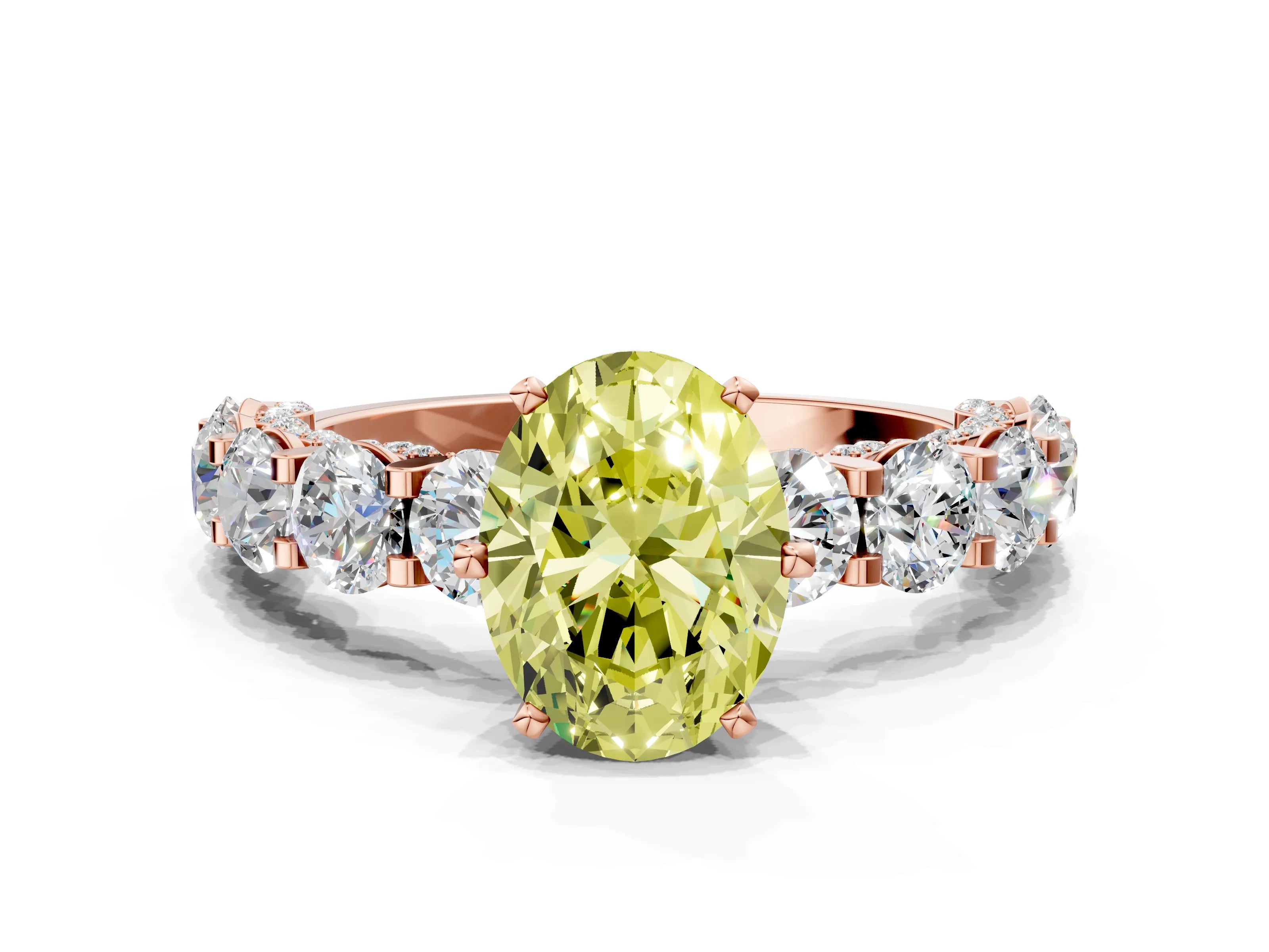 Rose gold Round Diamond Side Stone Engagement Ring with Six-Prong Setting_12