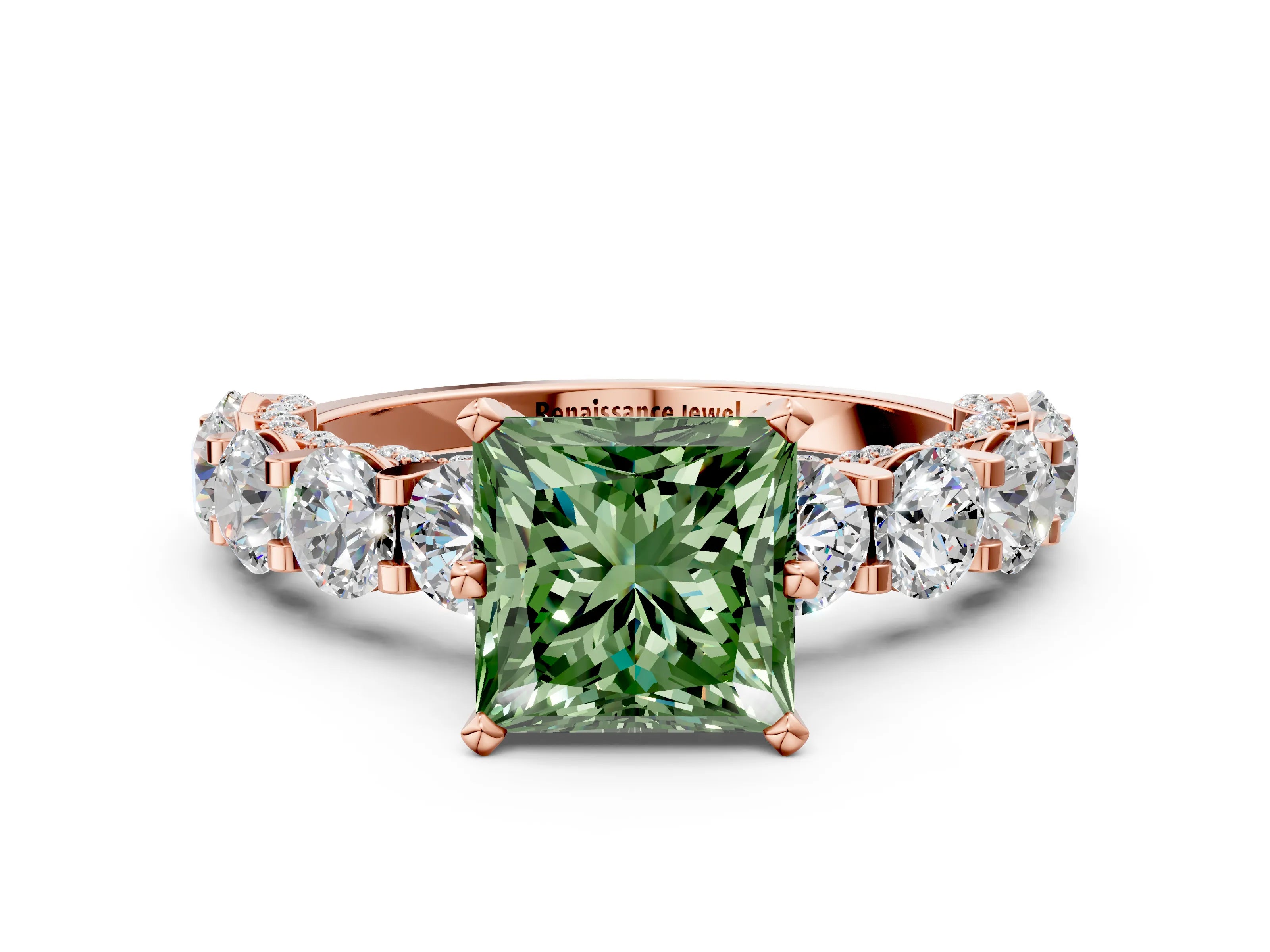 Rose gold Round Diamond Side Stone Engagement Ring with Six-Prong Setting_12