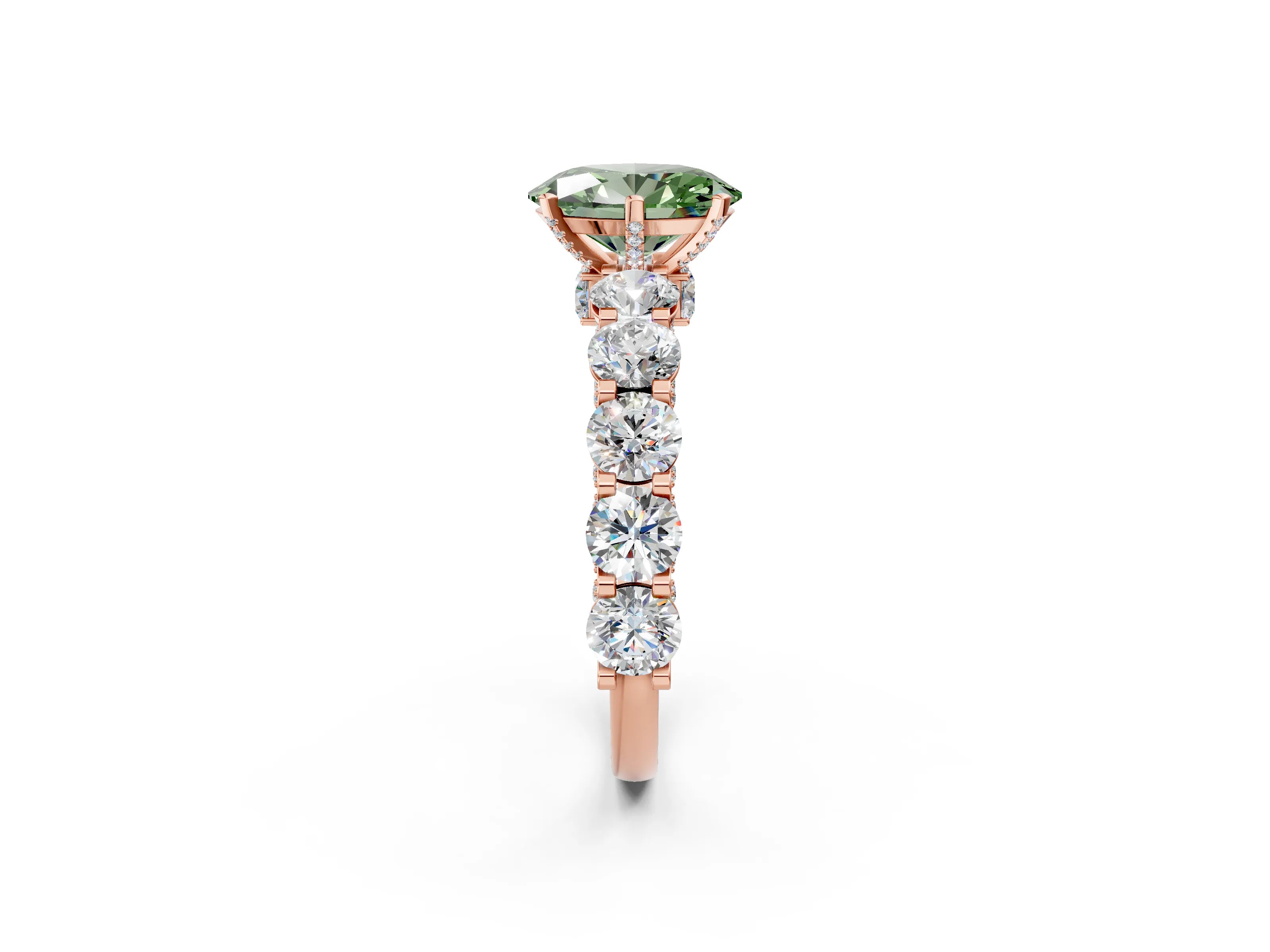 Rose gold Round Diamond Side Stone Engagement Ring with Six-Prong Setting_12
