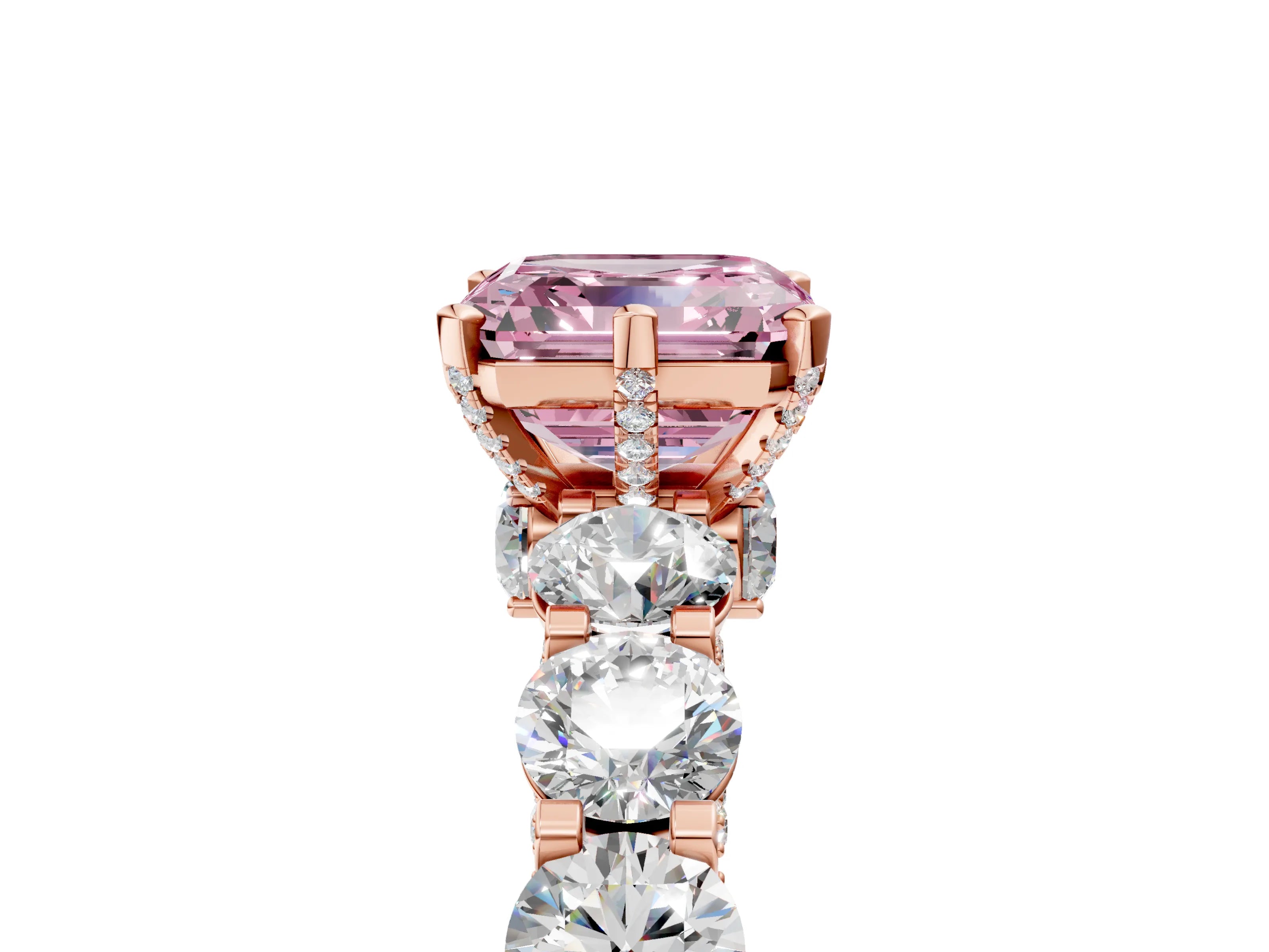 Rose gold Round Diamond Side Stone Engagement Ring with Six-Prong Setting_12
