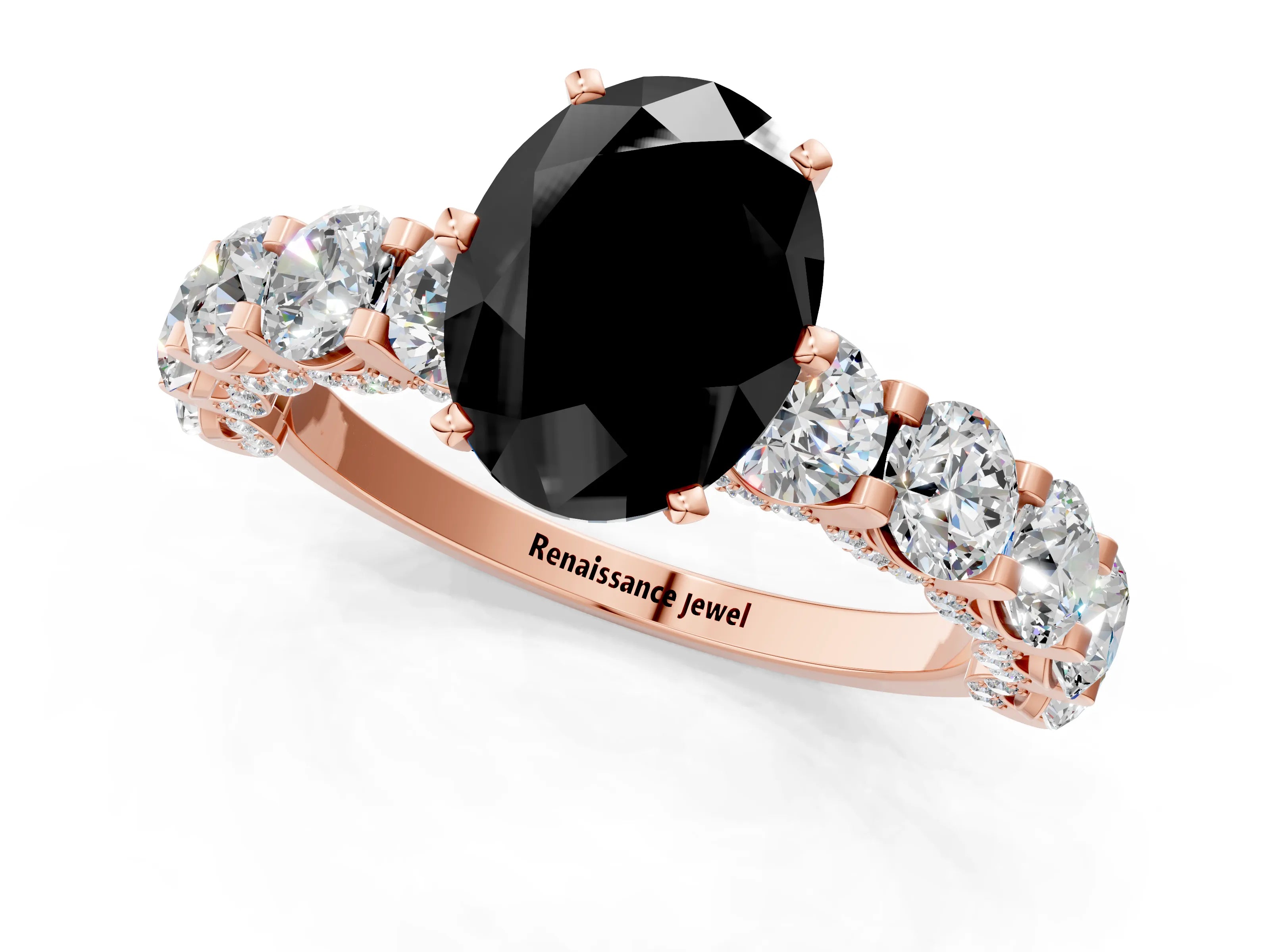 Rose gold Round Diamond Side Stone Engagement Ring with Six-Prong Setting_12