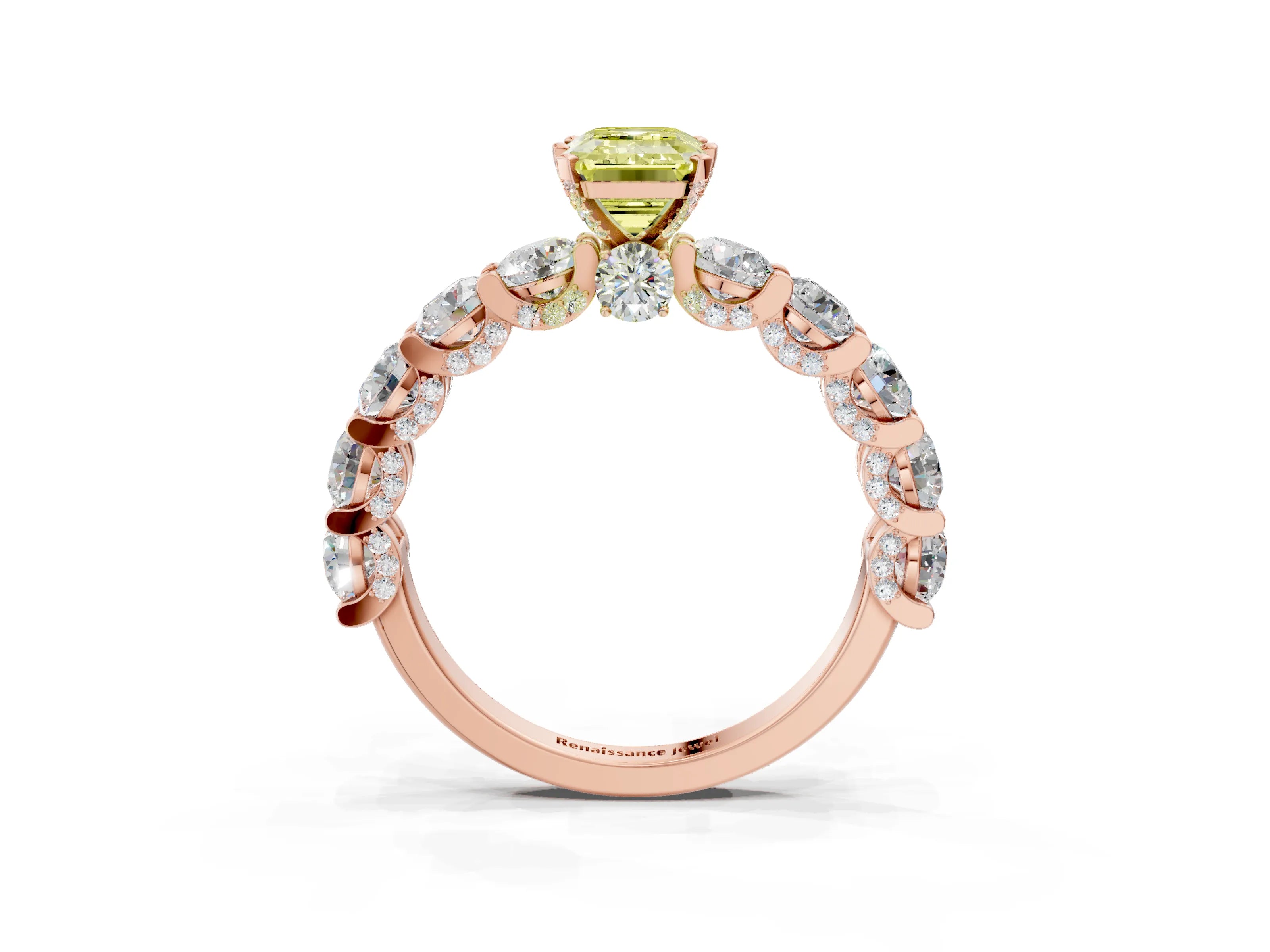 Rose gold Round Diamond Side Stone Engagement Ring with Six-Prong Setting_13