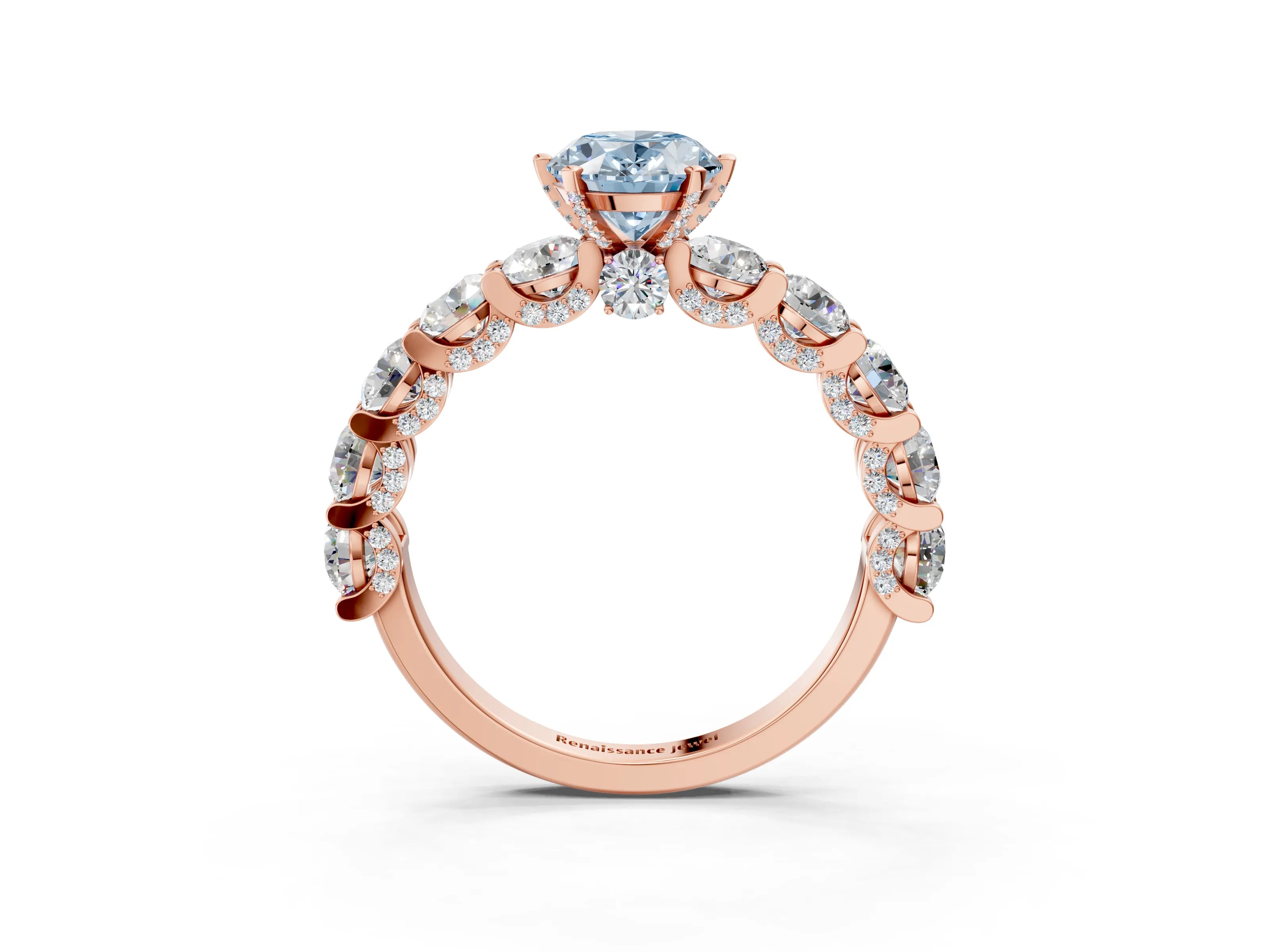 Rose gold Round Diamond Side Stone Engagement Ring with Six-Prong Setting_15