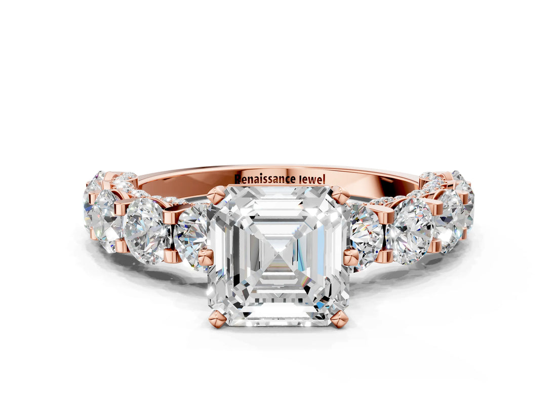 Rose gold Round Diamond Side Stone Engagement Ring with Six-Prong Setting_15