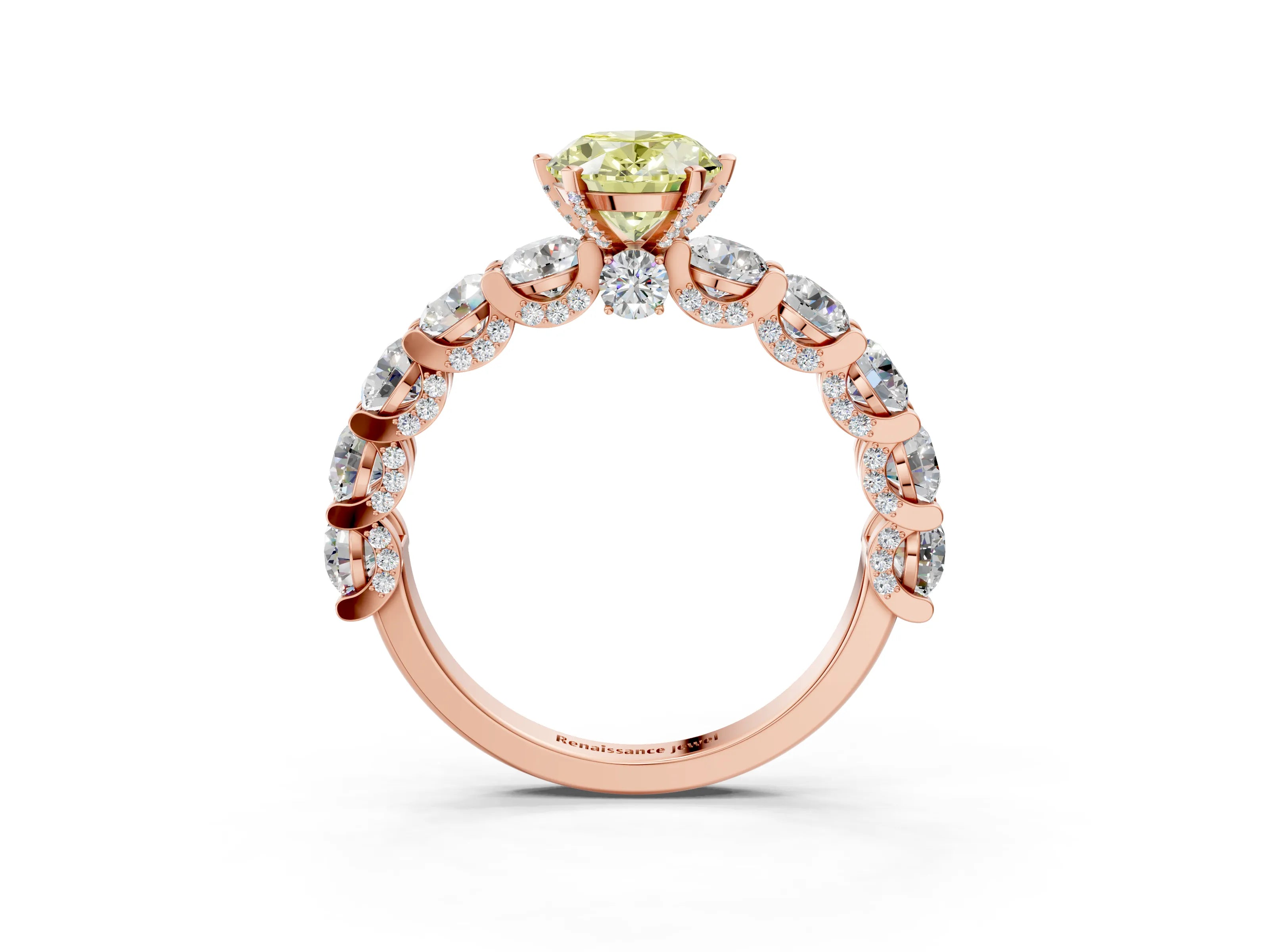 Rose gold Round Diamond Side Stone Engagement Ring with Six-Prong Setting_15