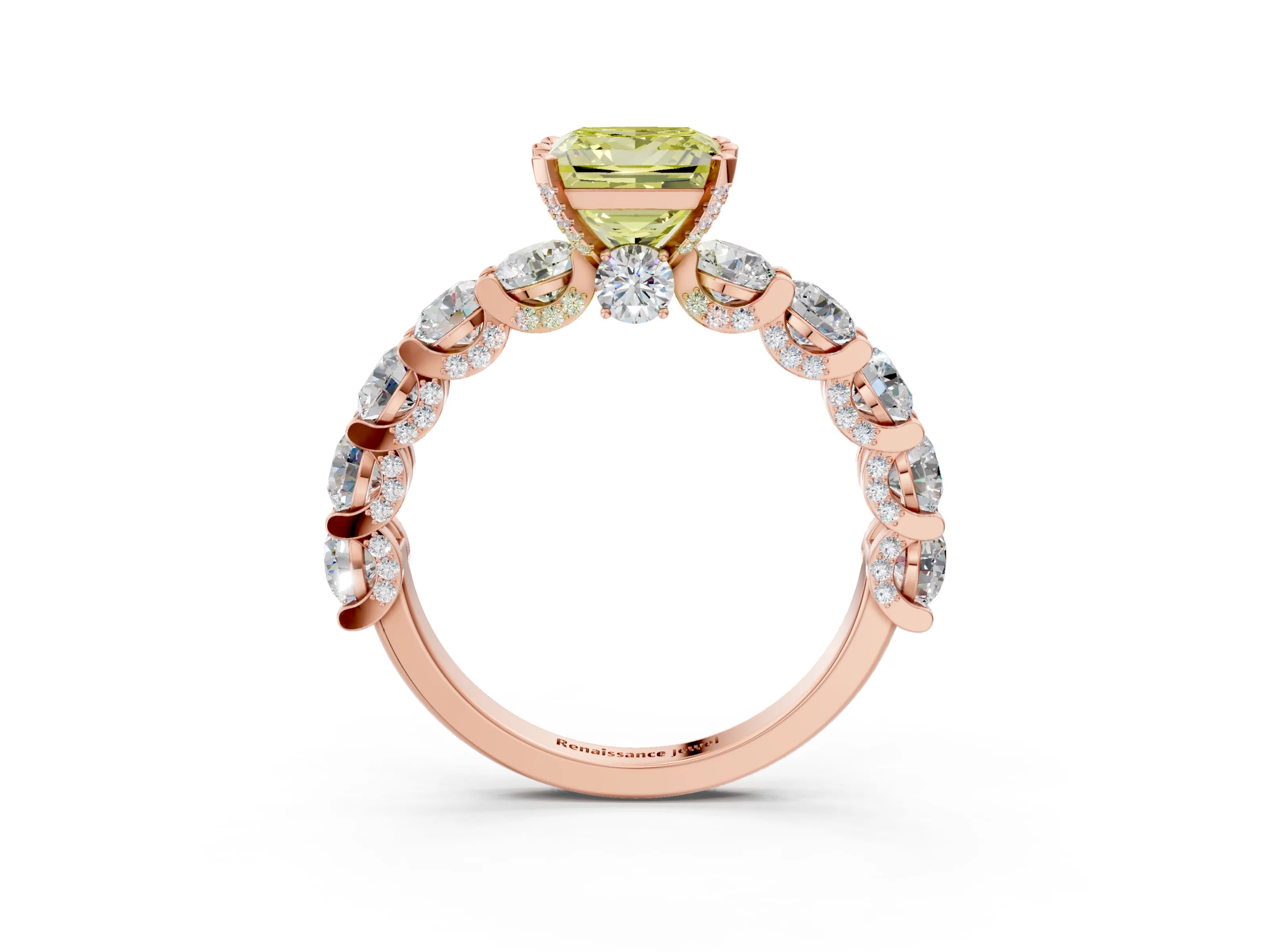Rose gold Round Diamond Side Stone Engagement Ring with Six-Prong Setting_15