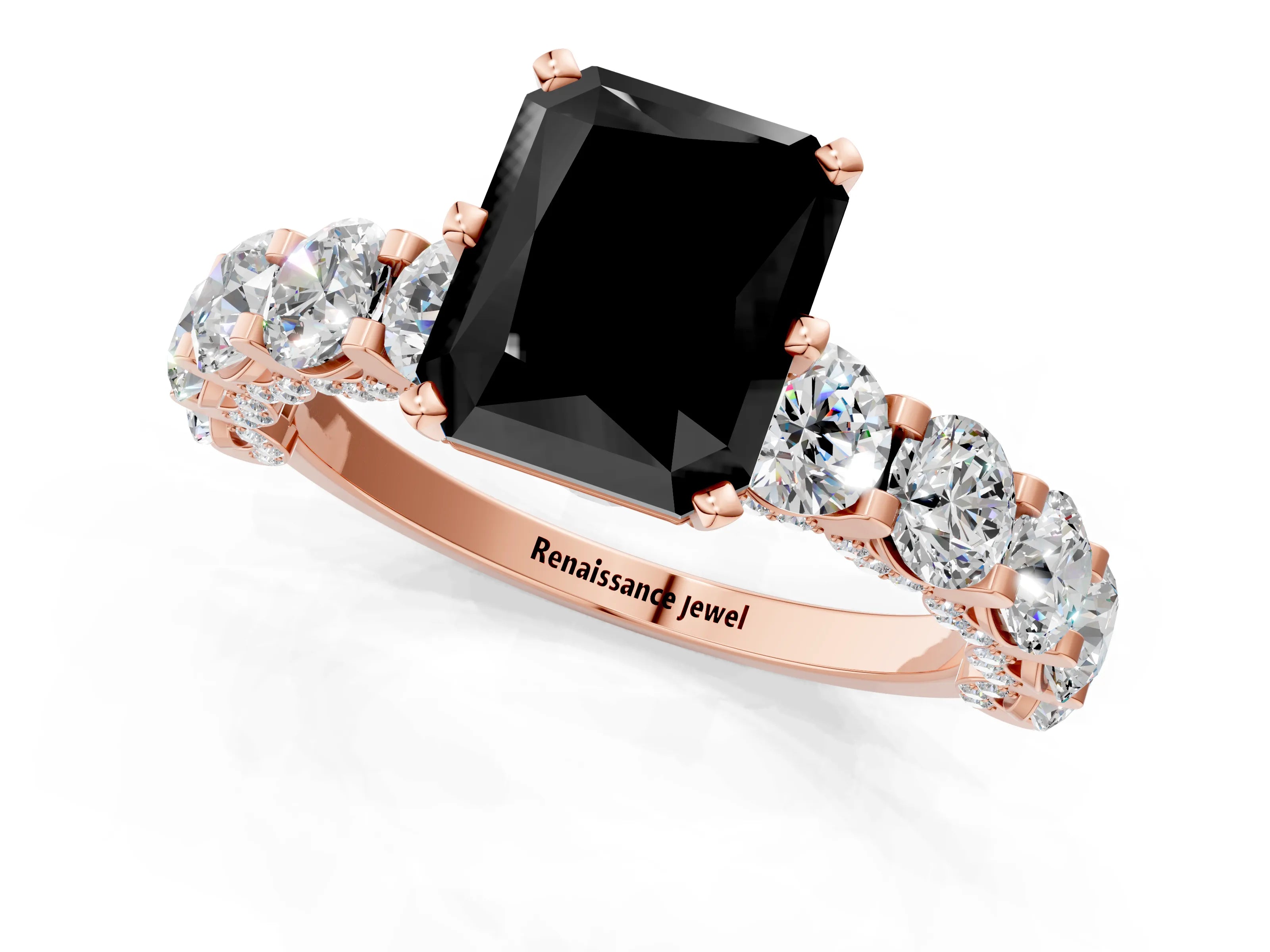 Rose gold Round Diamond Side Stone Engagement Ring with Six-Prong Setting_1