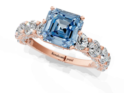 Rose gold Round Diamond Side Stone Engagement Ring with Six-Prong Setting_1