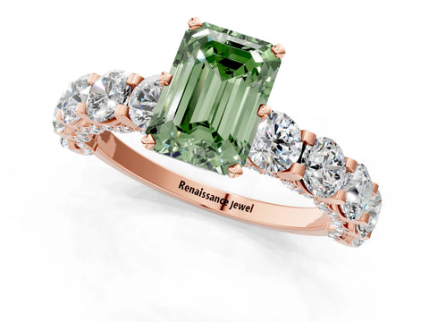 Rose gold Round Diamond Side Stone Engagement Ring with Six-Prong Setting_1