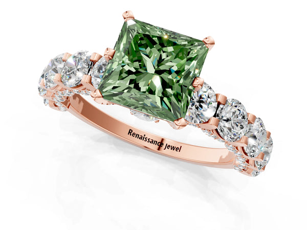 Rose gold Round Diamond Side Stone Engagement Ring with Six-Prong Setting