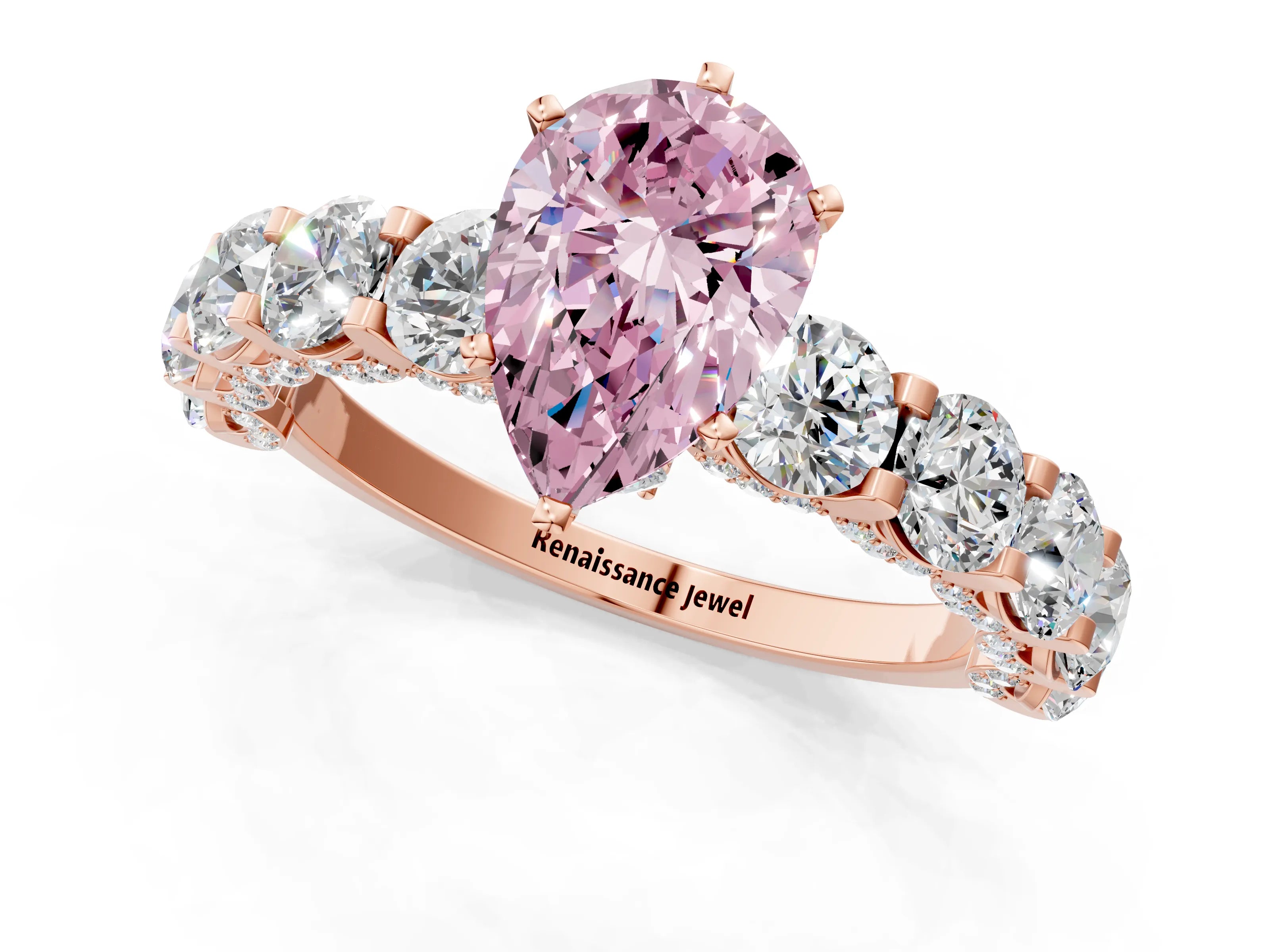 Rose gold Round Diamond Side Stone Engagement Ring with Six-Prong Setting_1