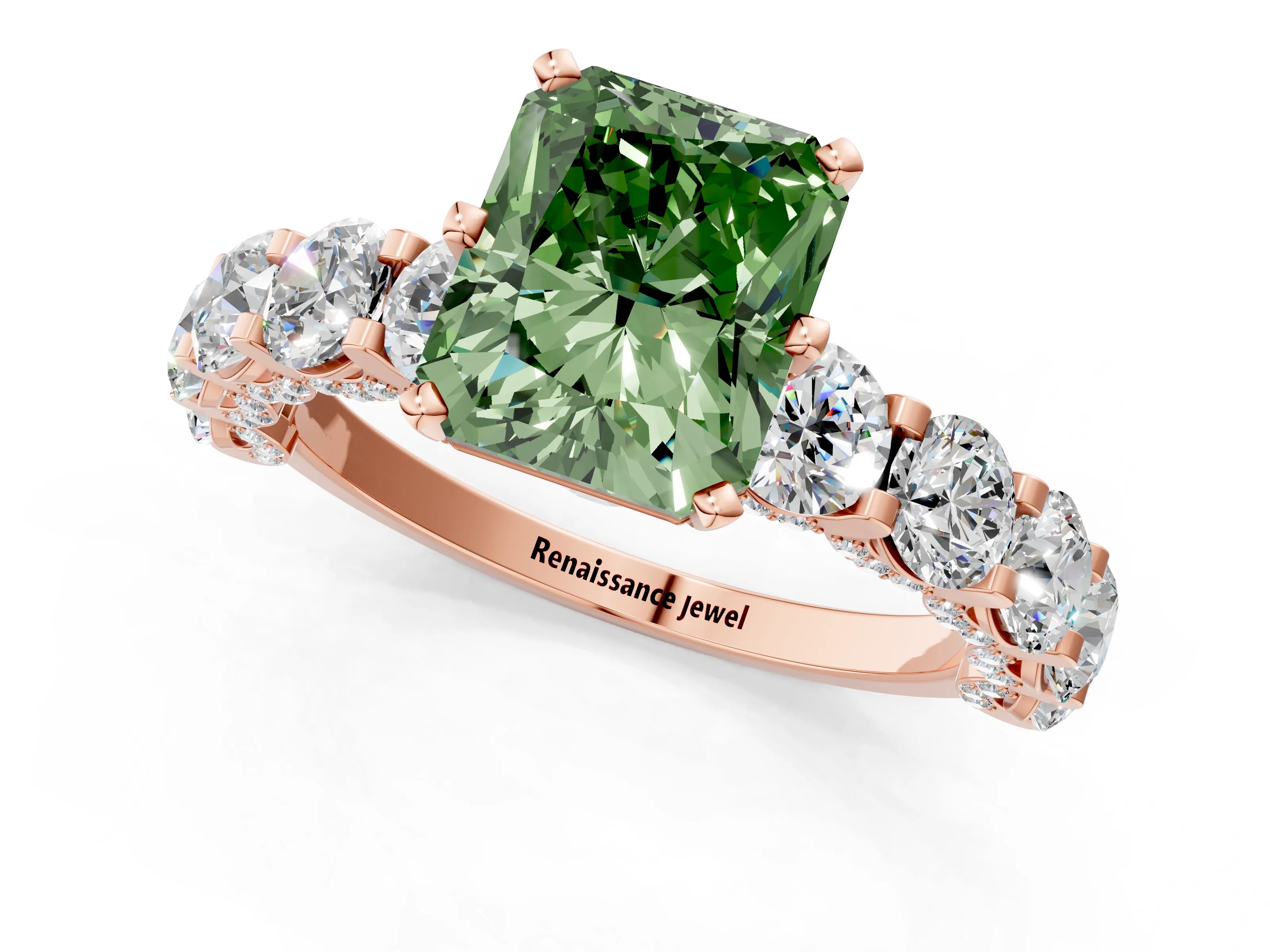 Rose gold Round Diamond Side Stone Engagement Ring with Six-Prong Setting_1