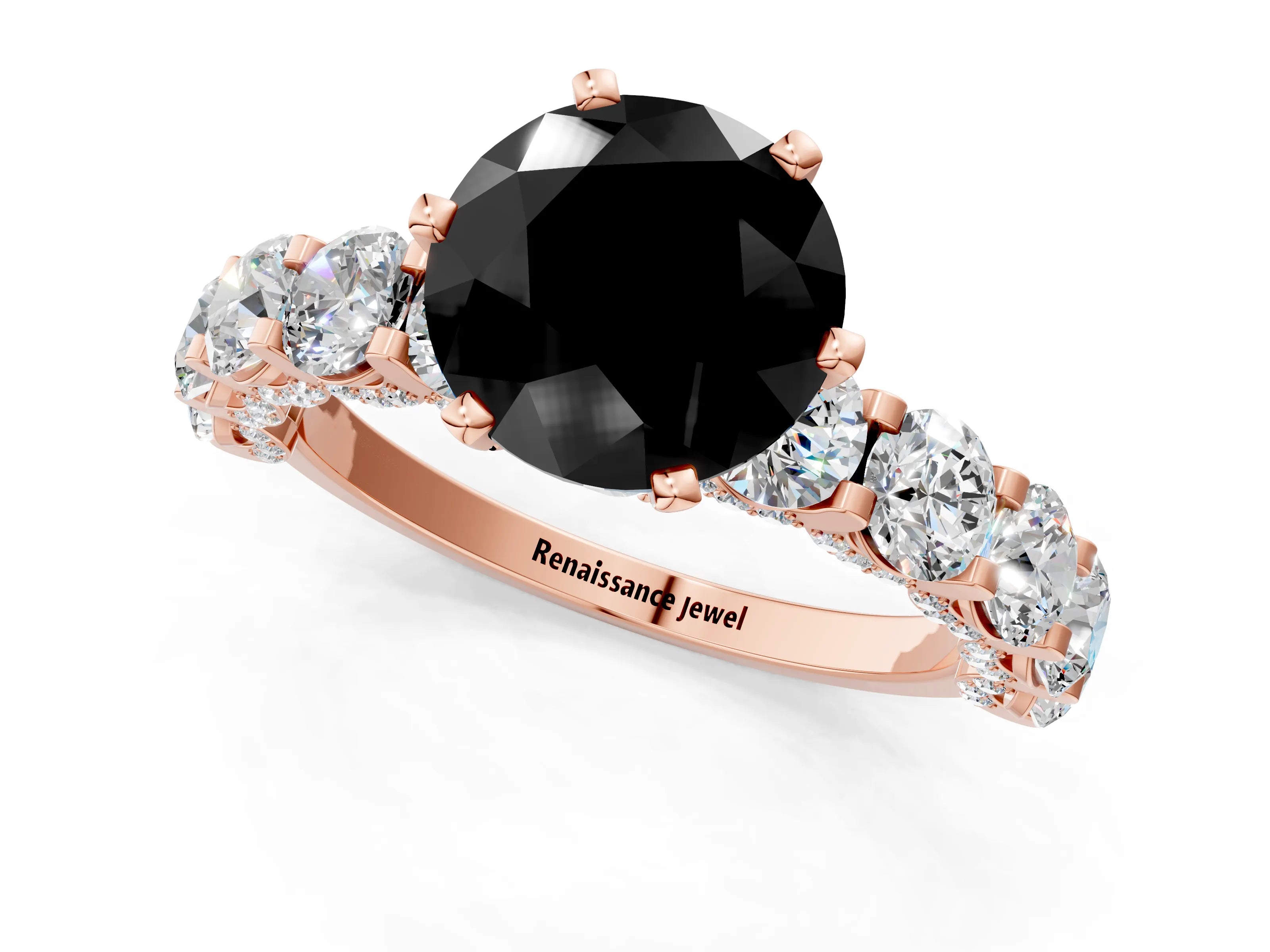 Rose gold Round Diamond Side Stone Engagement Ring with Six-Prong Setting_1