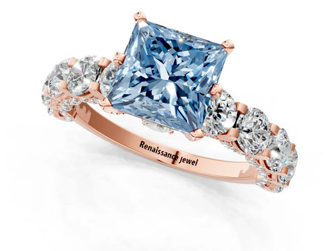 Rose gold Round Diamond Side Stone Engagement Ring with Six-Prong Setting_1