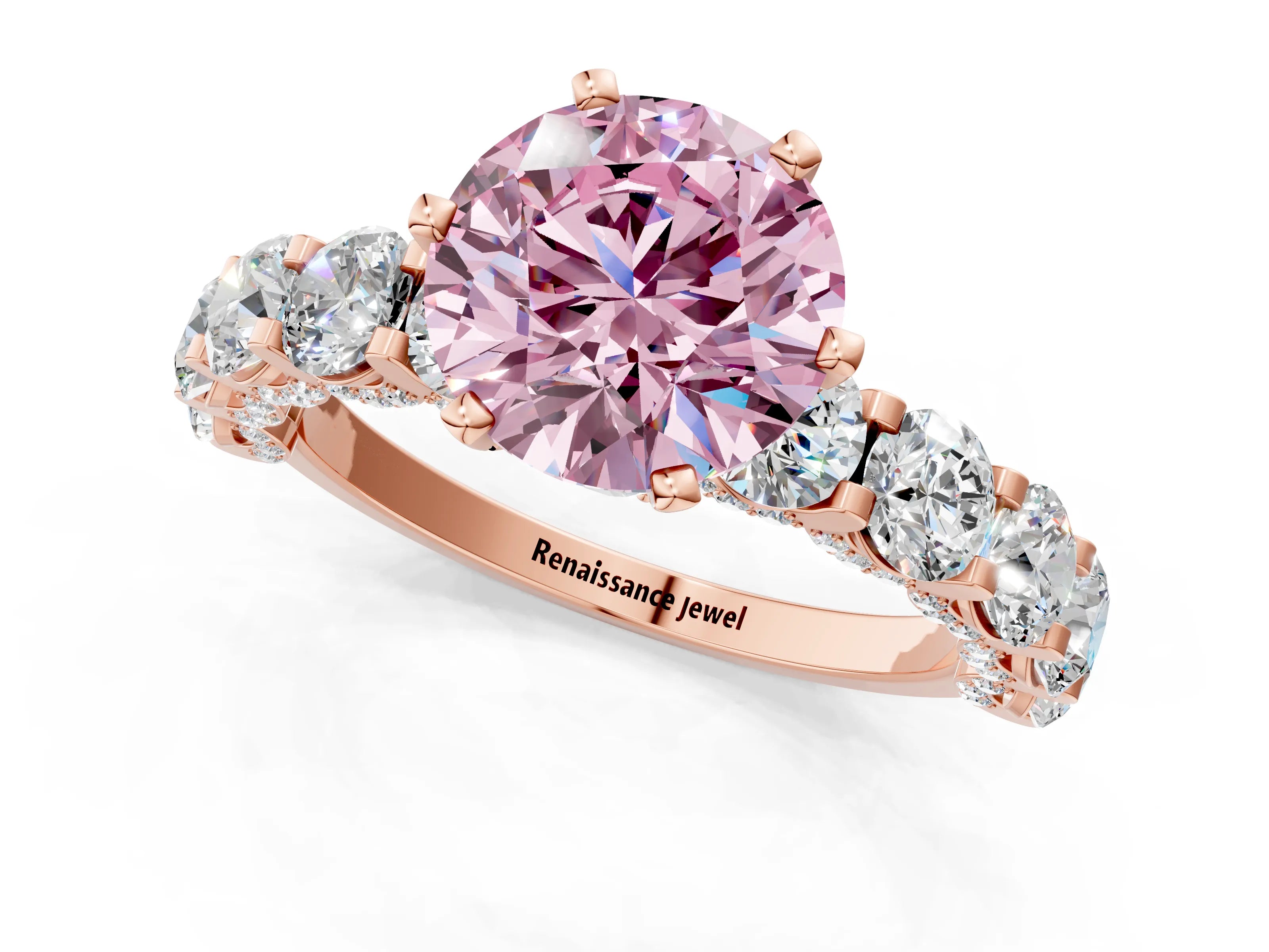 Rose gold Round Diamond Side Stone Engagement Ring with Six-Prong Setting_1