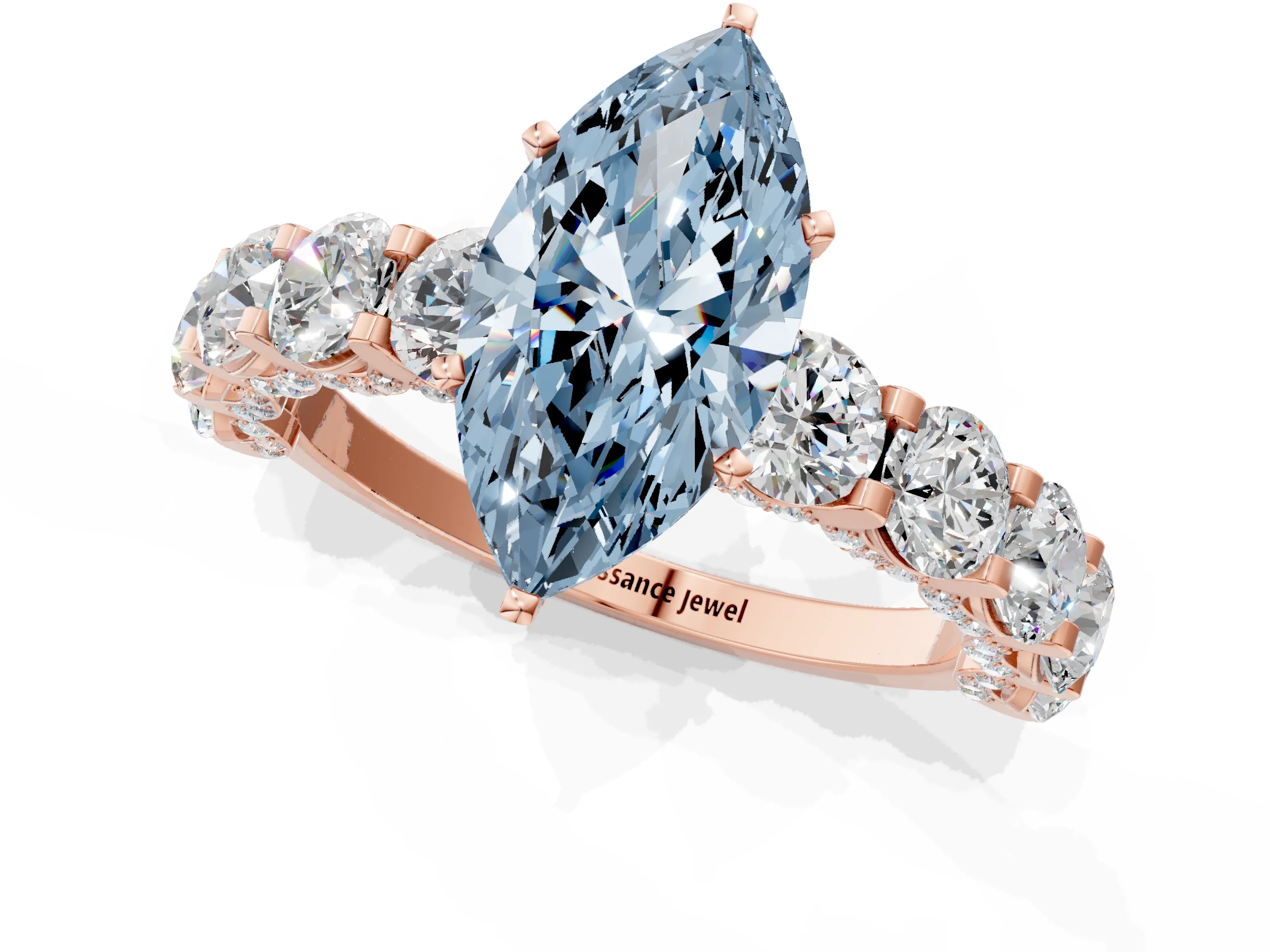 Rose gold Round Diamond Side Stone Engagement Ring with Six-Prong Setting_1
