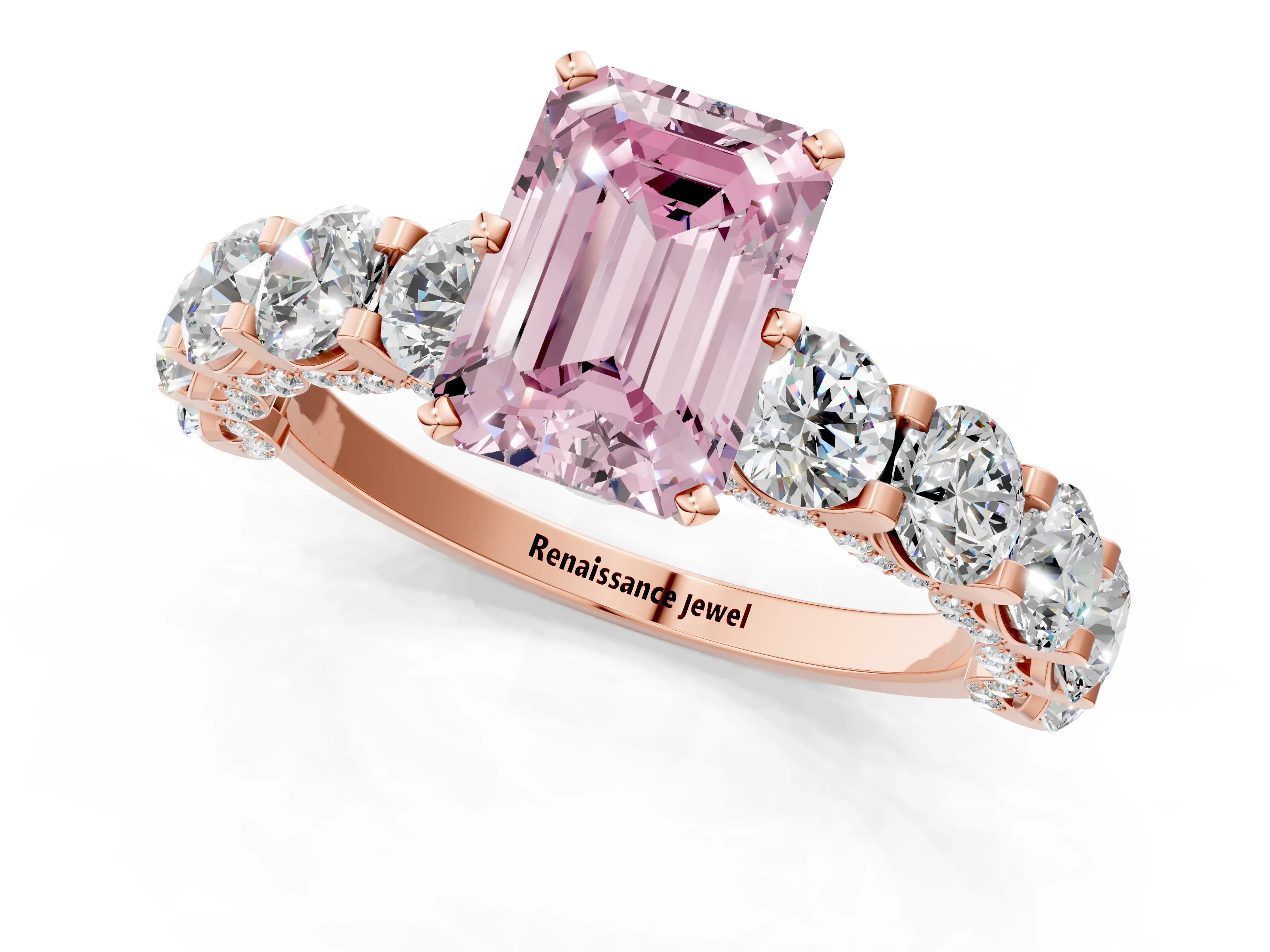 Rose gold Round Diamond Side Stone Engagement Ring with Six-Prong Setting_1