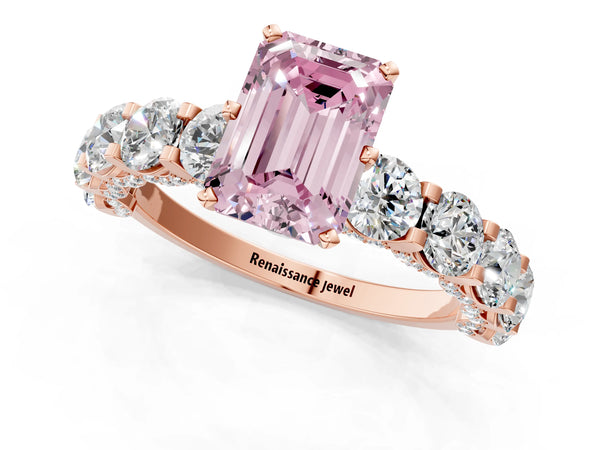 Rose gold Round Diamond Side Stone Engagement Ring with Six-Prong Setting