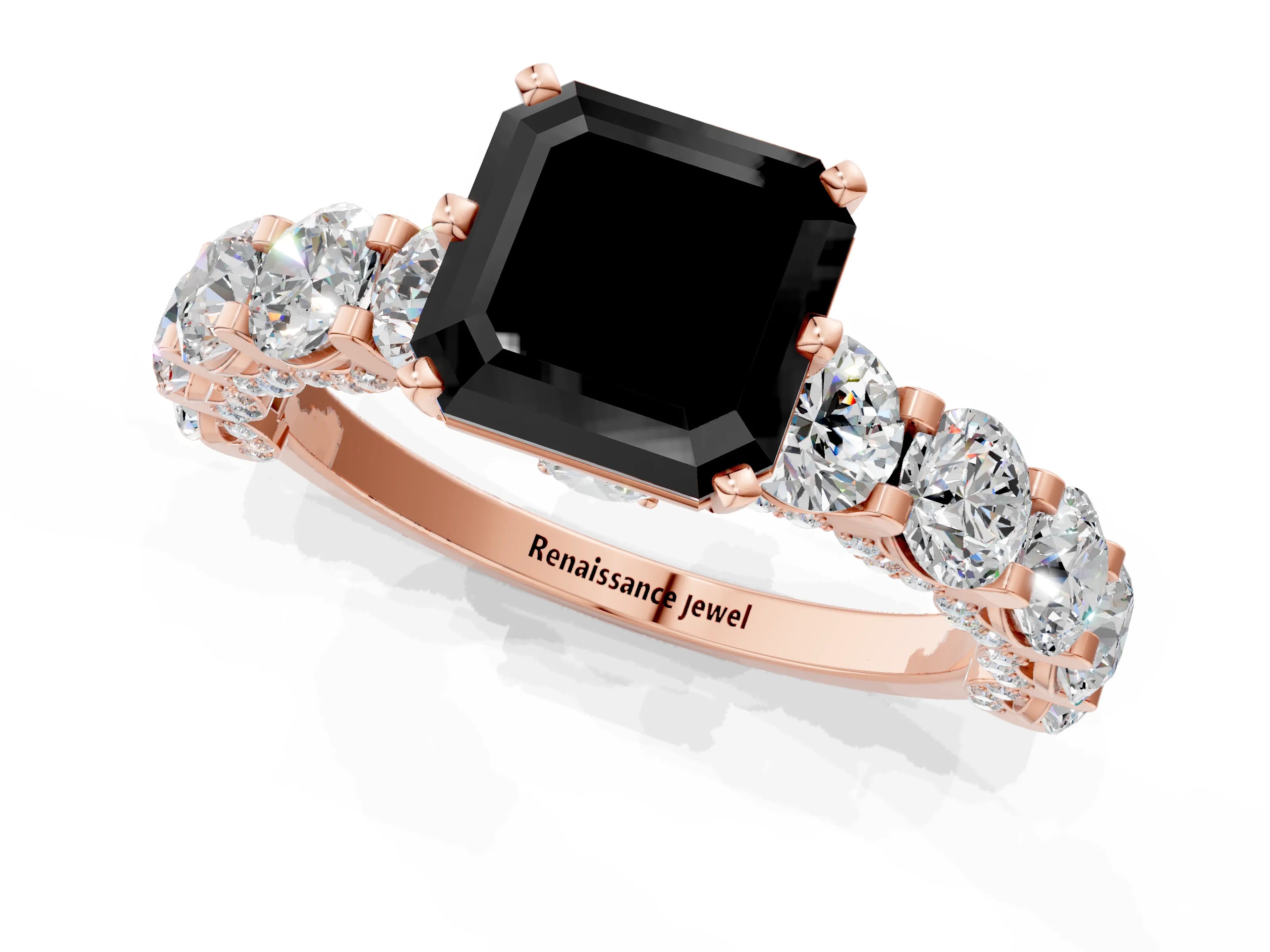 Rose gold Round Diamond Side Stone Engagement Ring with Six-Prong Setting_1