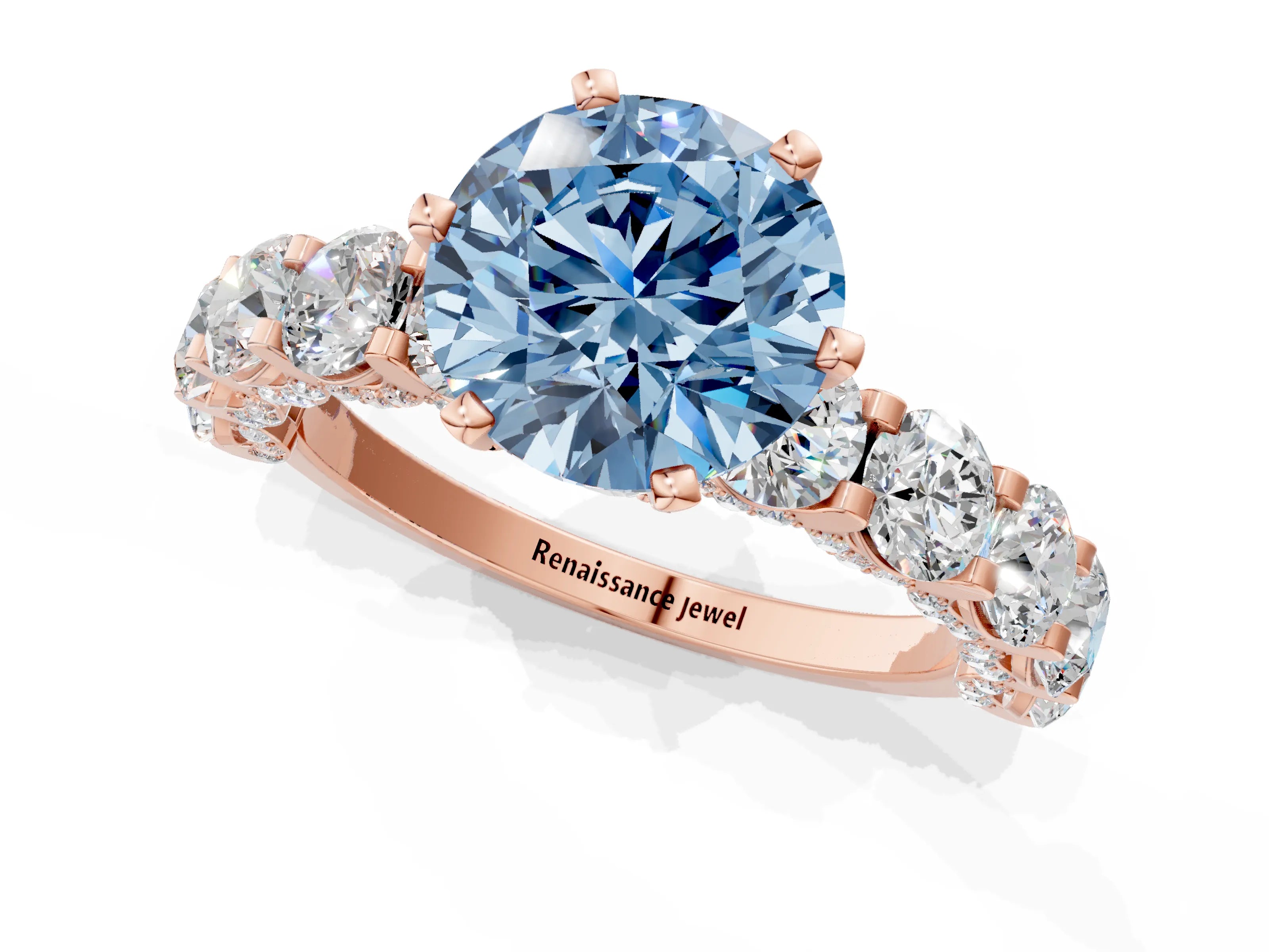 Rose gold Round Diamond Side Stone Engagement Ring with Six-Prong Setting_1