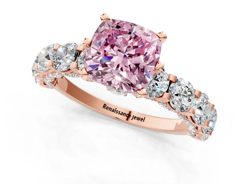 Rose gold Round Diamond Side Stone Engagement Ring with Six-Prong Setting_1