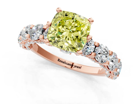 Rose gold Round Diamond Side Stone Engagement Ring with Six-Prong Setting_1