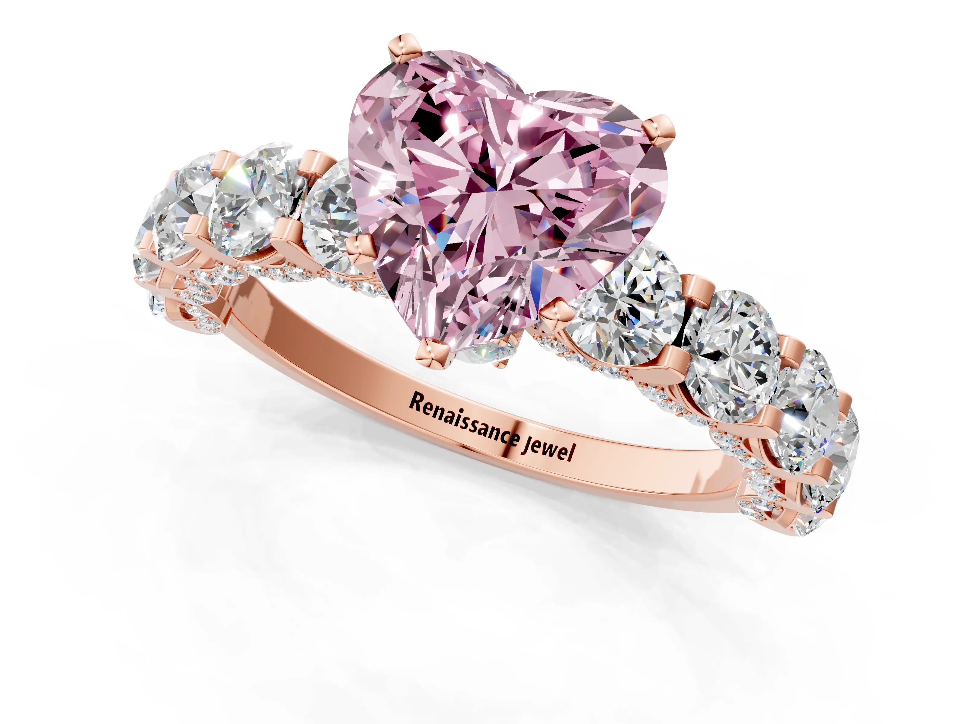 Rose gold Round Diamond Side Stone Engagement Ring with Six-Prong Setting_1