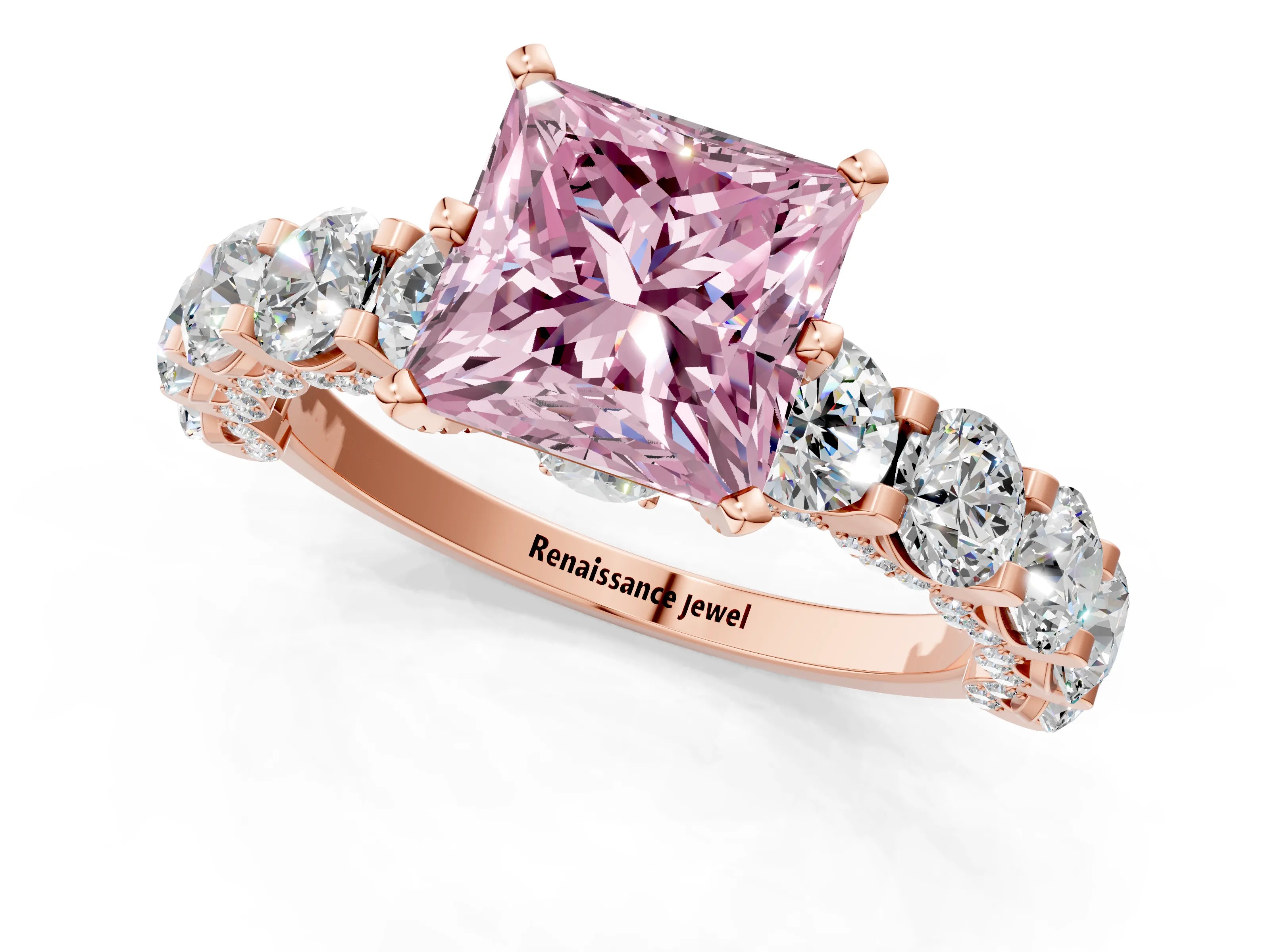 Rose gold Round Diamond Side Stone Engagement Ring with Six-Prong Setting_1