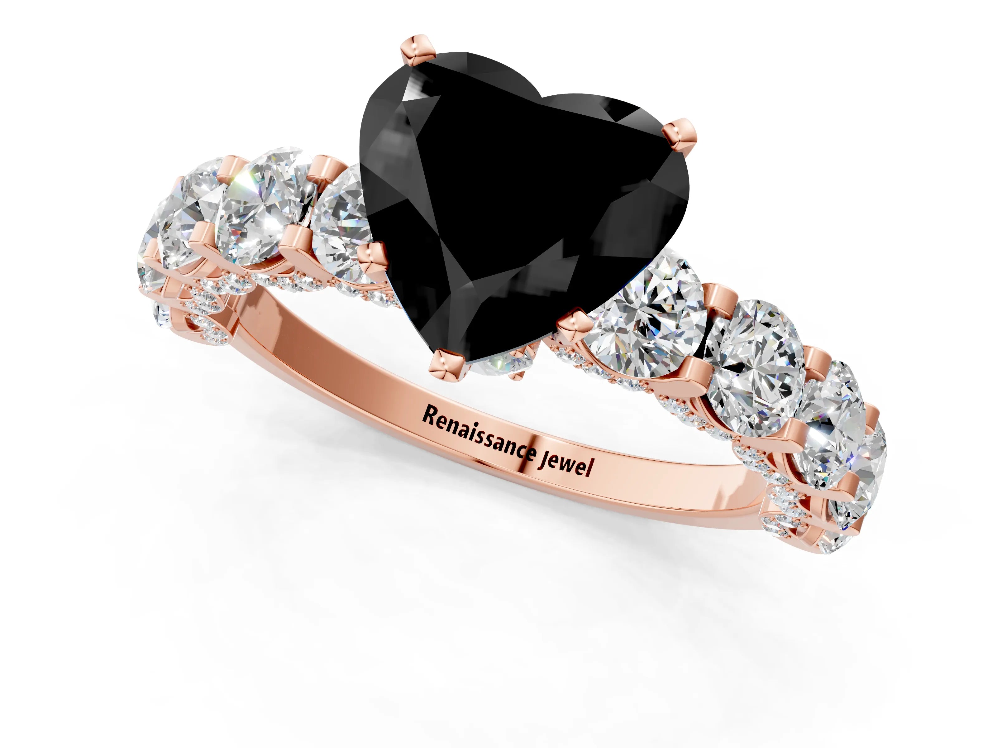 Rose gold Round Diamond Side Stone Engagement Ring with Six-Prong Setting_1