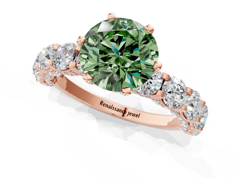 Rose gold Round Diamond Side Stone Engagement Ring with Six-Prong Setting_1