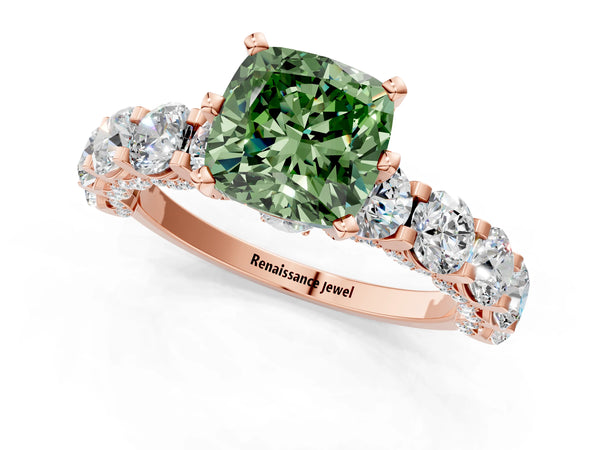 Rose gold Round Diamond Side Stone Engagement Ring with Six-Prong Setting
