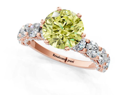 Rose gold Round Diamond Side Stone Engagement Ring with Six-Prong Setting_1