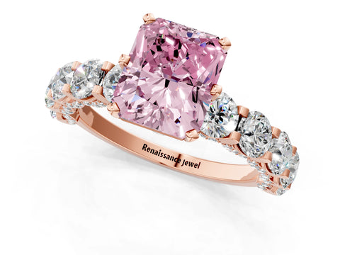Rose gold Round Diamond Side Stone Engagement Ring with Six-Prong Setting_1