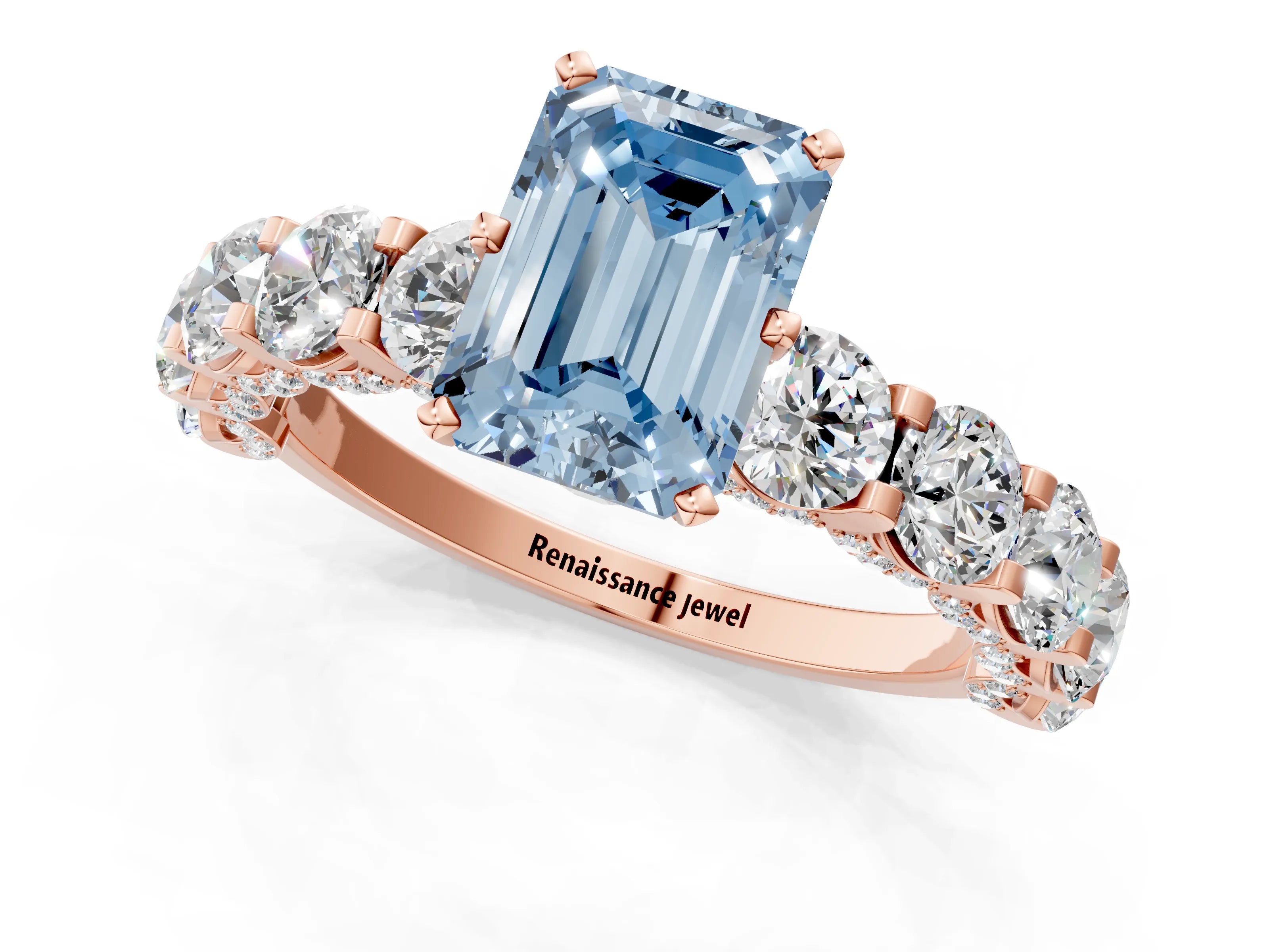 Rose gold Round Diamond Side Stone Engagement Ring with Six-Prong Setting_1