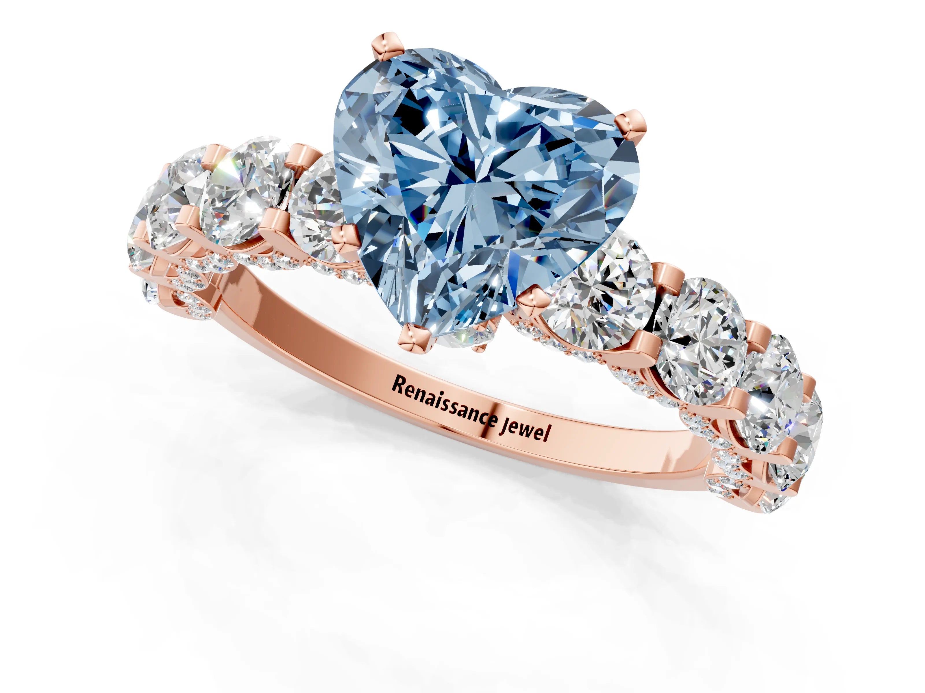 Rose gold Round Diamond Side Stone Engagement Ring with Six-Prong Setting_1