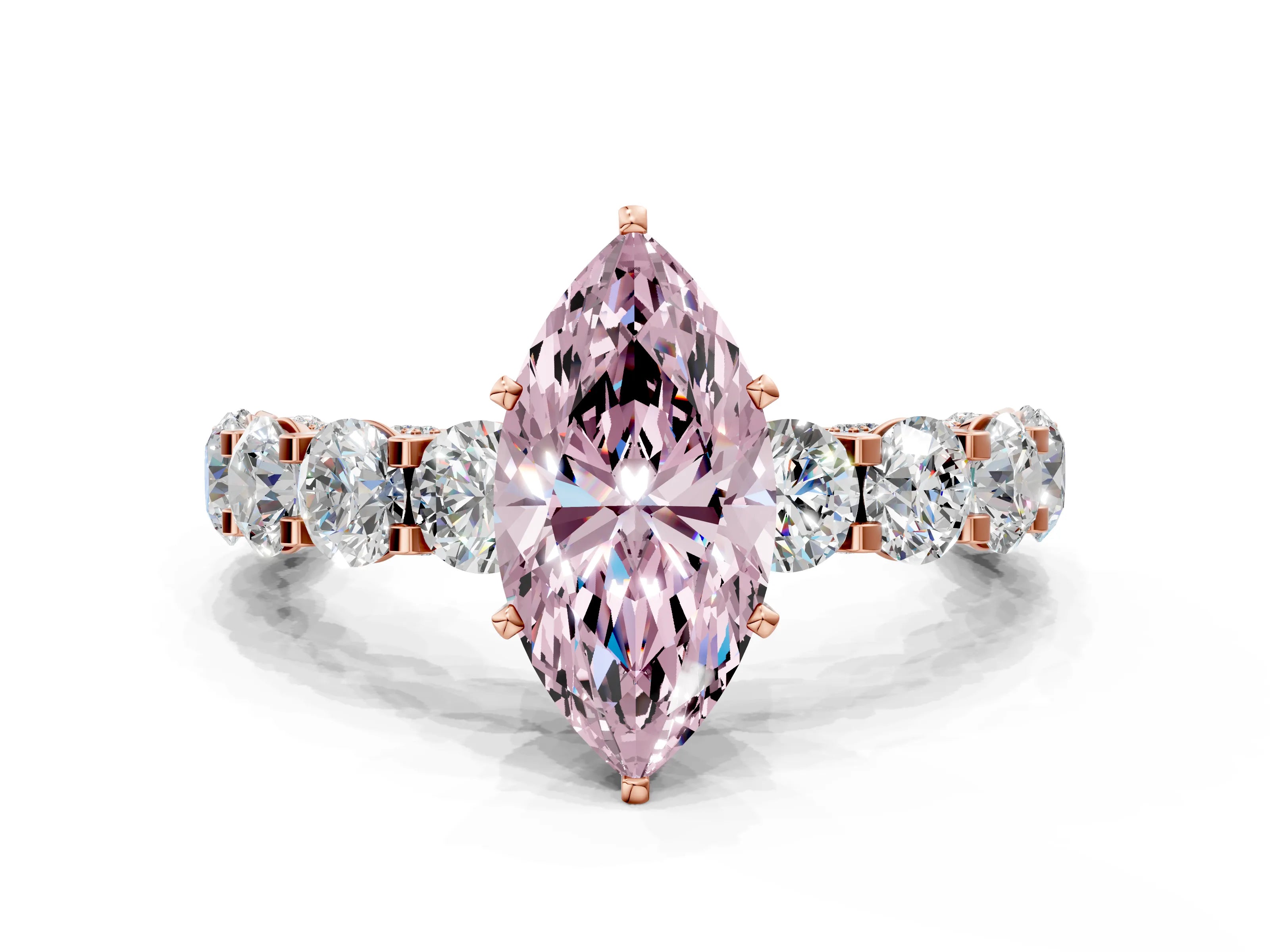 Rose gold Round Diamond Side Stone Engagement Ring with Six-Prong Setting