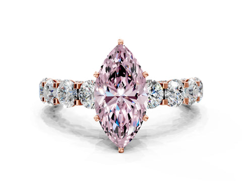 Rose gold Round Diamond Side Stone Engagement Ring with Six-Prong Setting