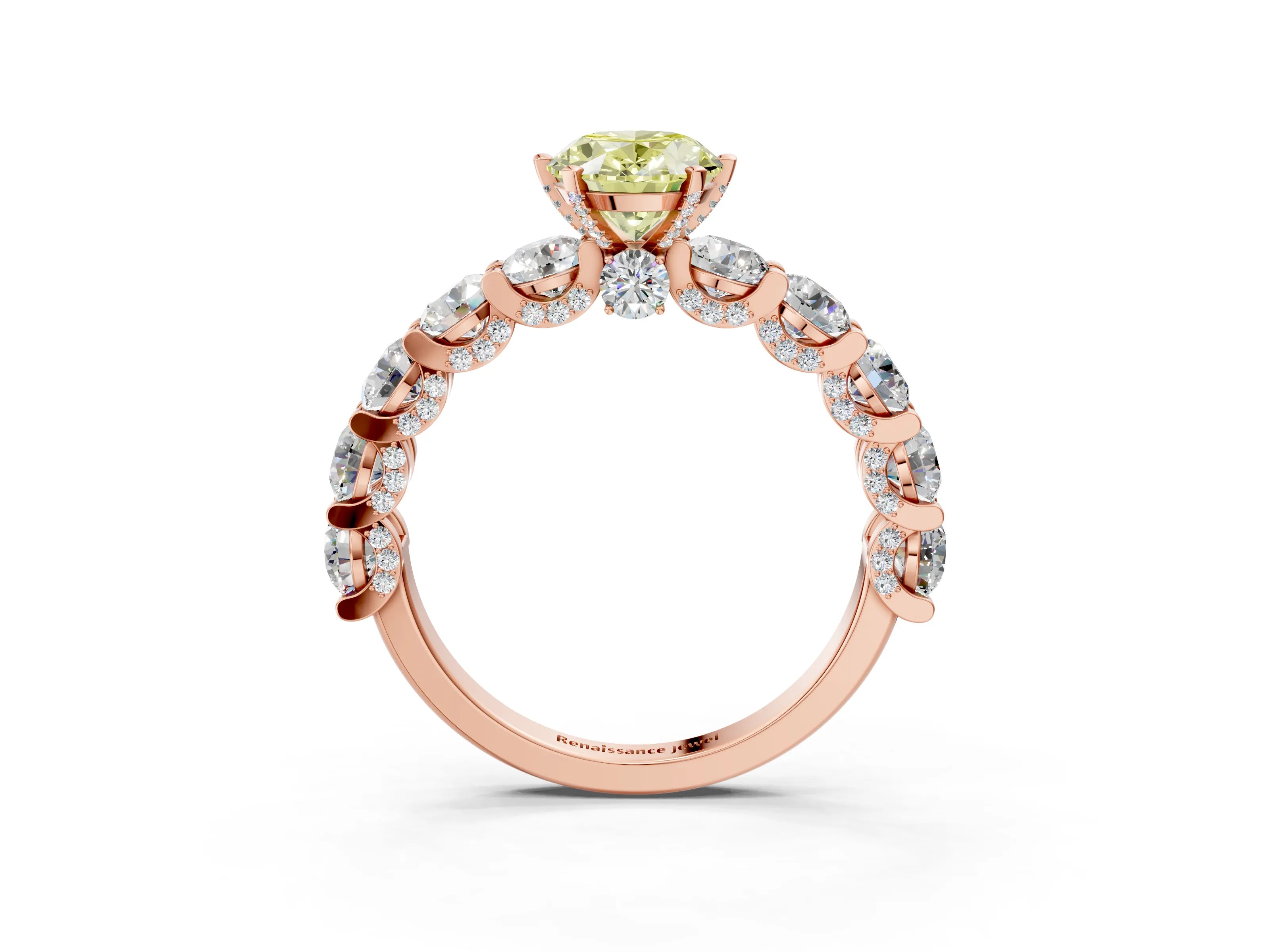 Rose gold Round Diamond Side Stone Engagement Ring with Six-Prong Setting_21