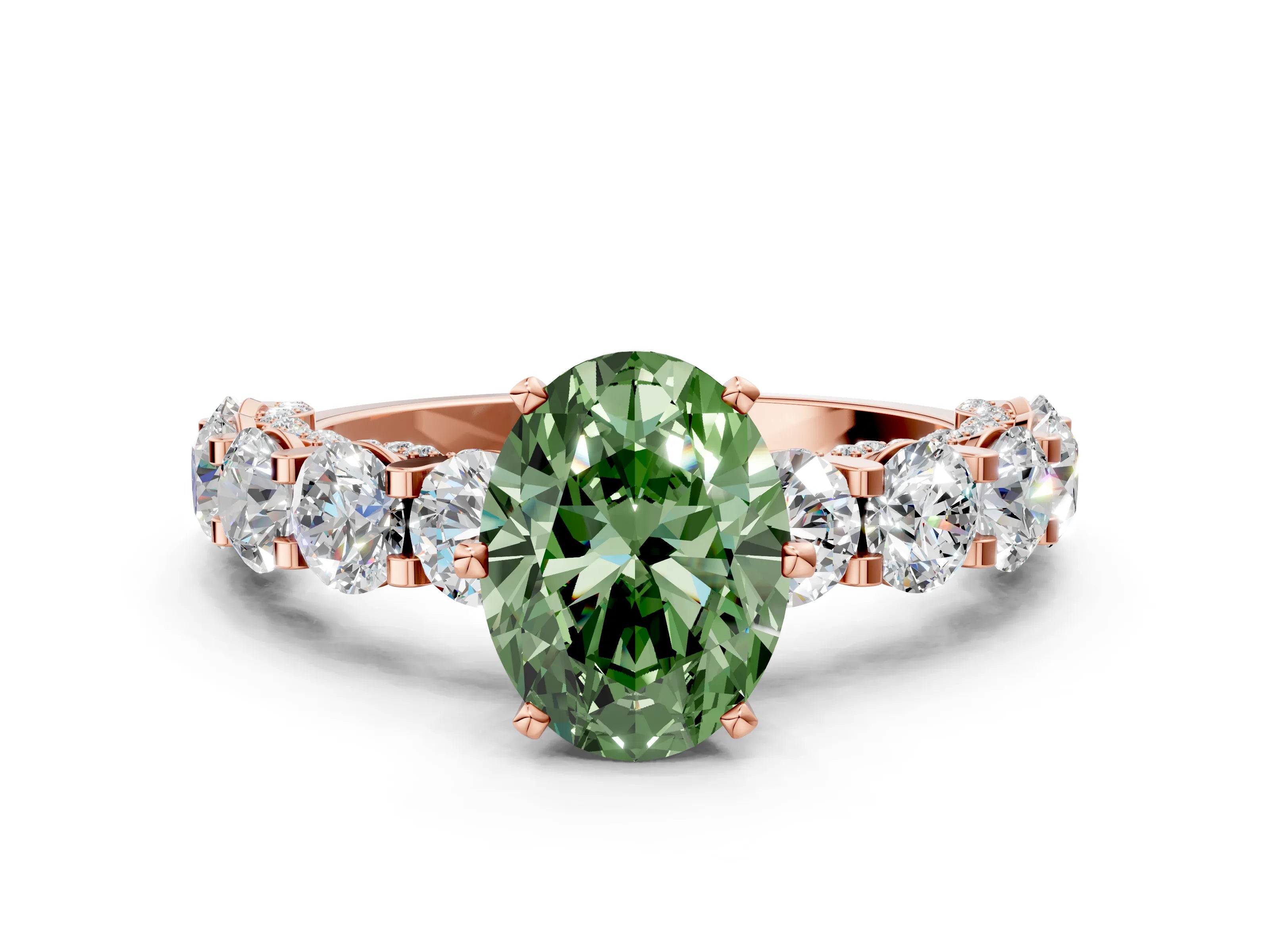 Rose gold Round Diamond Side Stone Engagement Ring with Six-Prong Setting_22