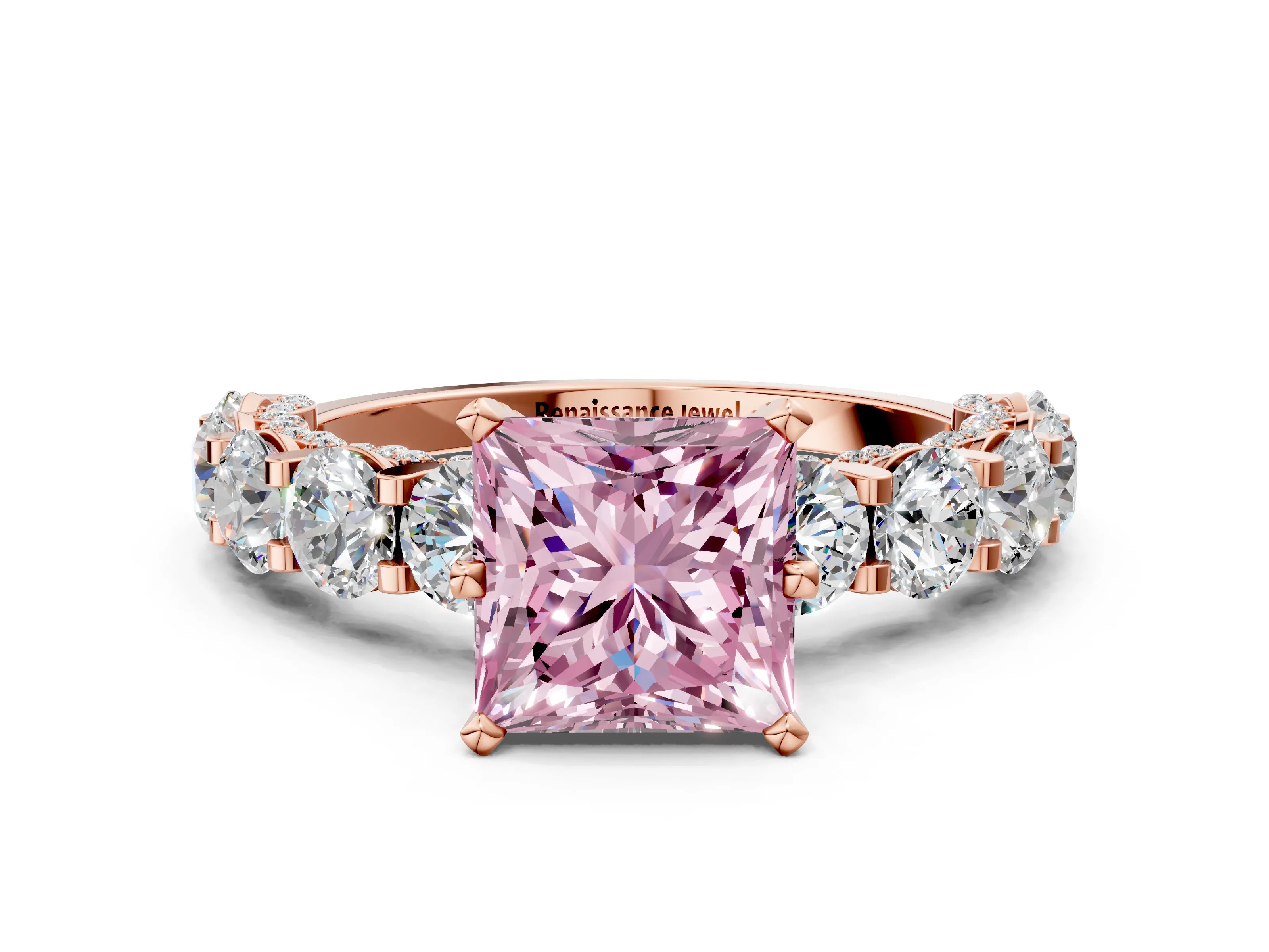 Rose gold Round Diamond Side Stone Engagement Ring with Six-Prong Setting